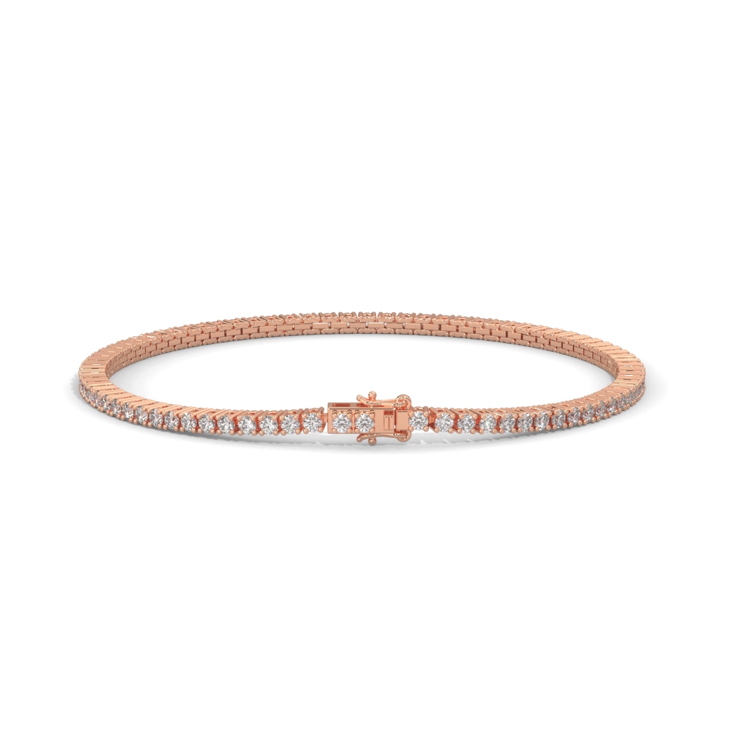 Round Brilliant Cut Lab-Grown Diamond Flexible Link Tennis Bracelet in Rose Gold