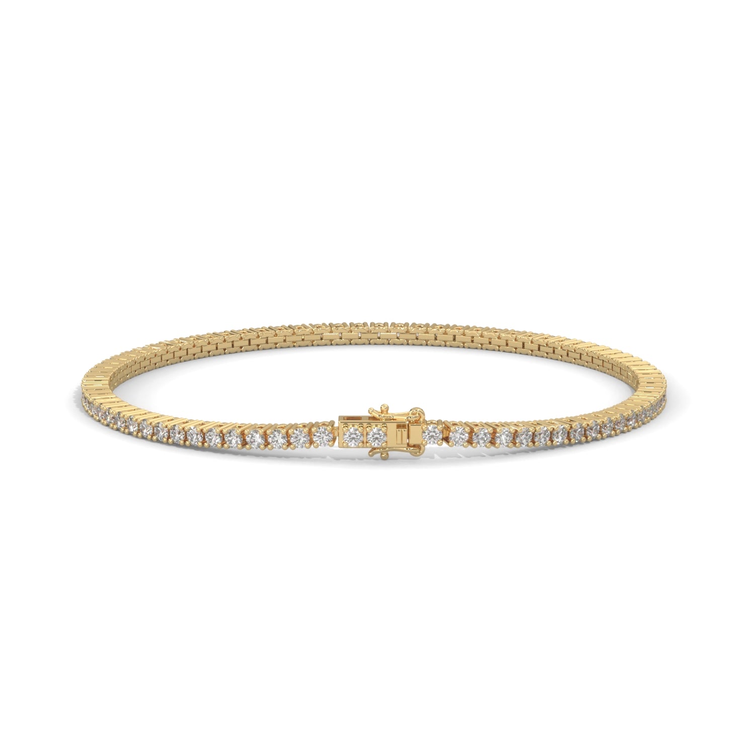 Round Brilliant Cut Lab-Grown Diamond Flexible Link Tennis Bracelet in Yellow Gold