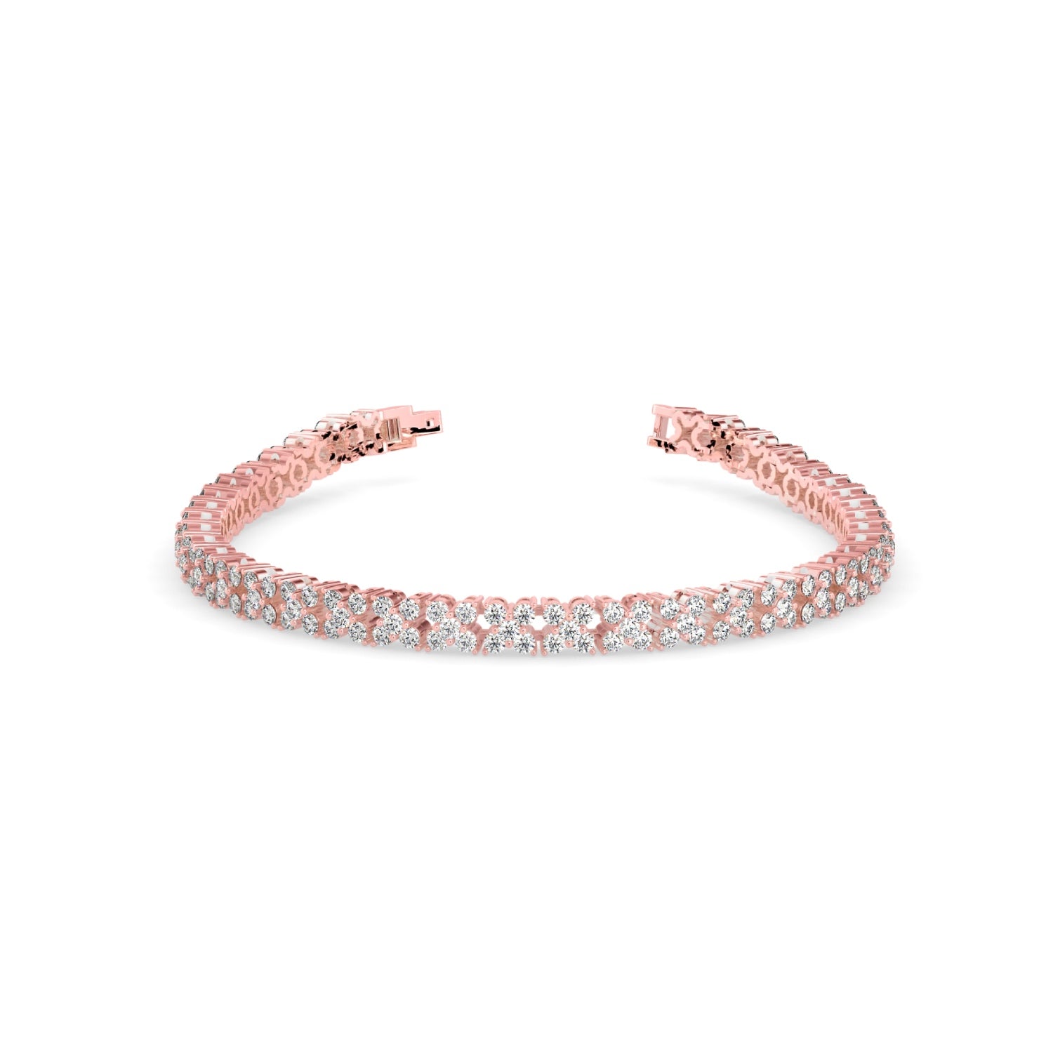 Round Brilliant Cut Lab-Grown Diamond Floral Motif Tennis Bracelet in Rose Gold