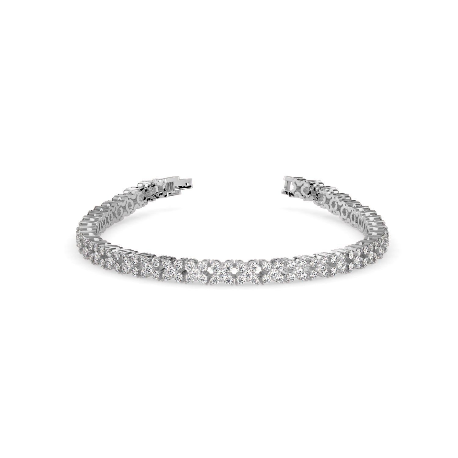 Round Brilliant Cut Lab-Grown Diamond Floral Motif Tennis Bracelet in White Gold