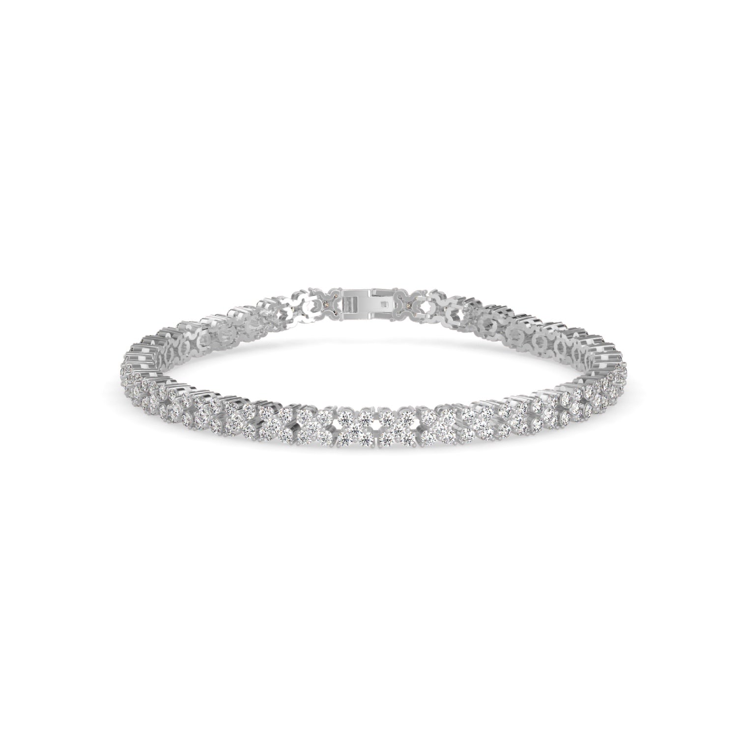 Round Brilliant Cut Lab-Grown Diamond Floral Motif Tennis Bracelet in White Gold