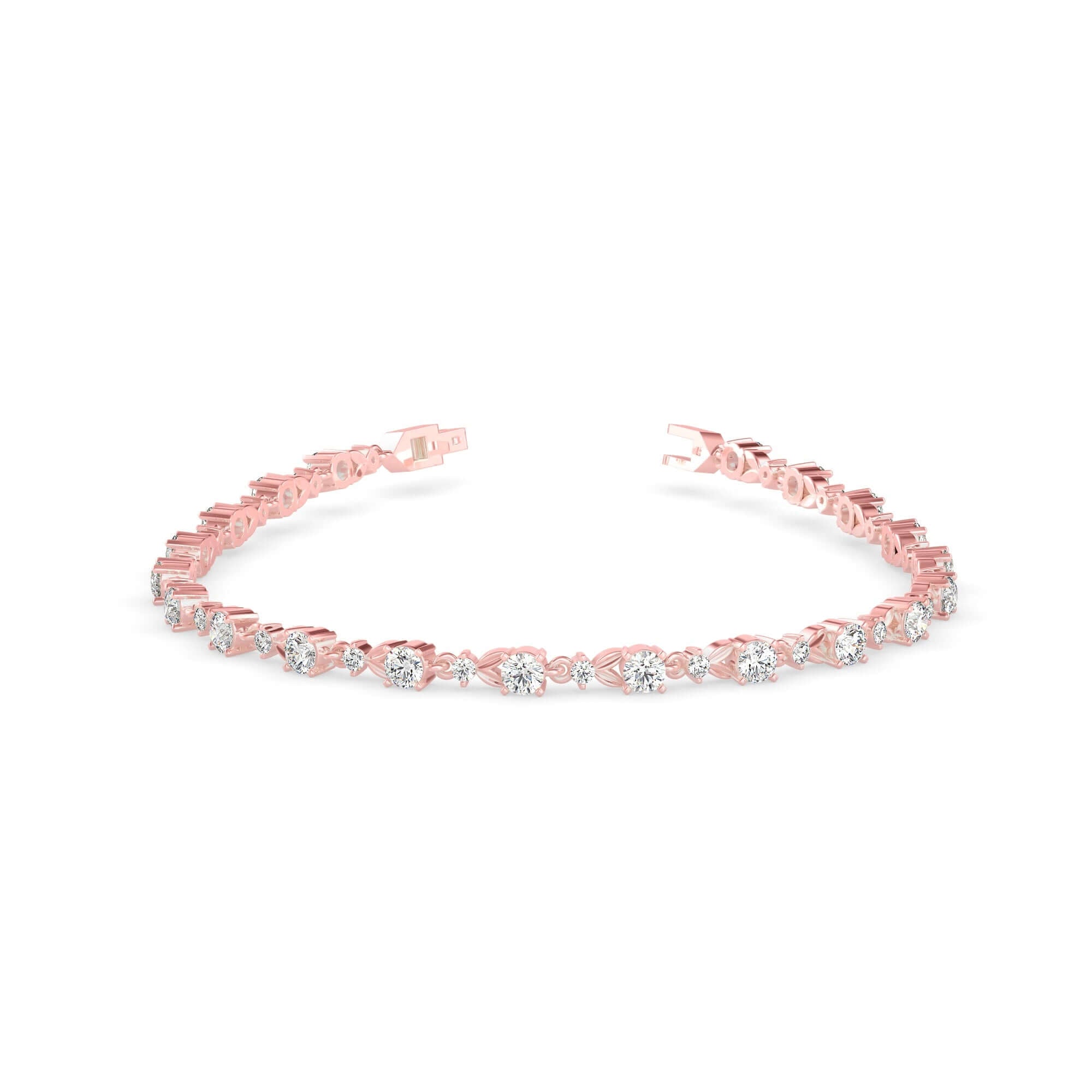 Round Brilliant Cut Lab-Grown Diamond Floral Tennis Bracelet in Rose Gold