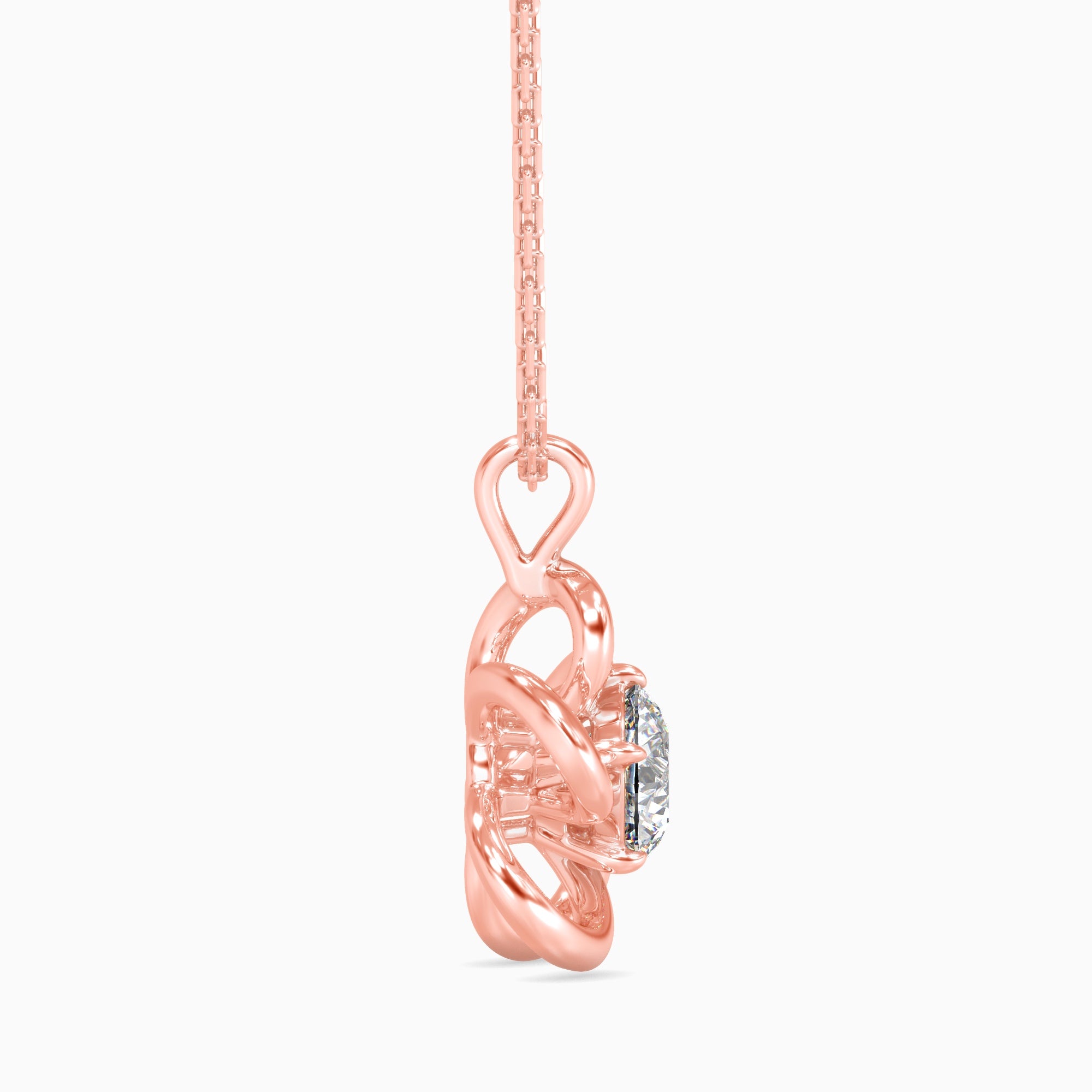 Round Brilliant Cut Lab-Grown Diamond Flower Pendant in Rose Gold