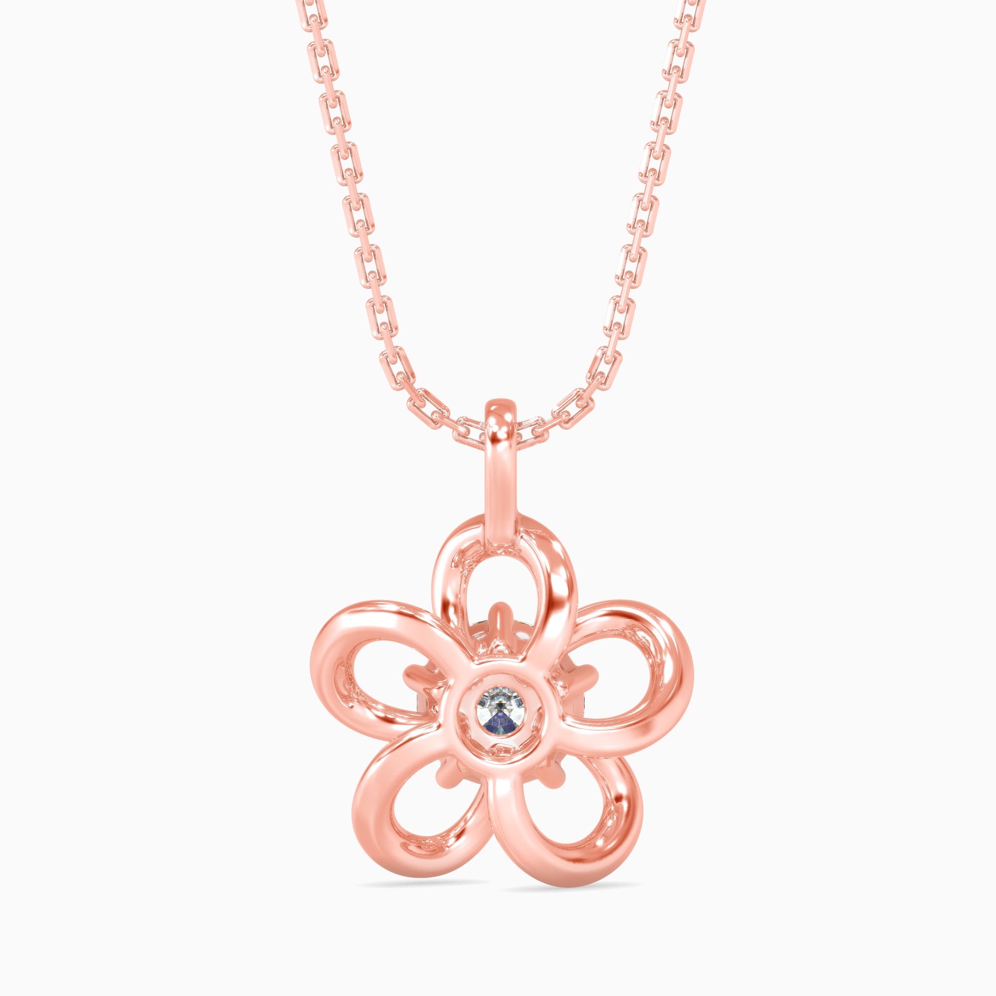 Round Brilliant Cut Lab-Grown Diamond Flower Pendant in Rose Gold