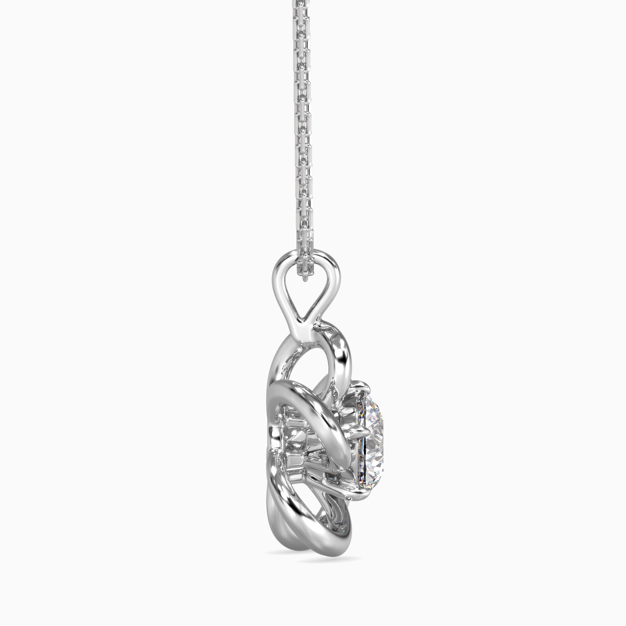Round Brilliant Cut Lab-Grown Diamond Flower Pendant in White Gold