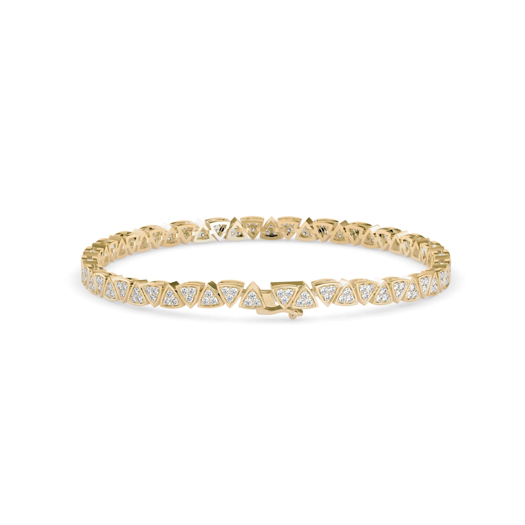 Round Brilliant Cut Lab-Grown Diamond Geometric Tennis Bracelet in Yellow Gold