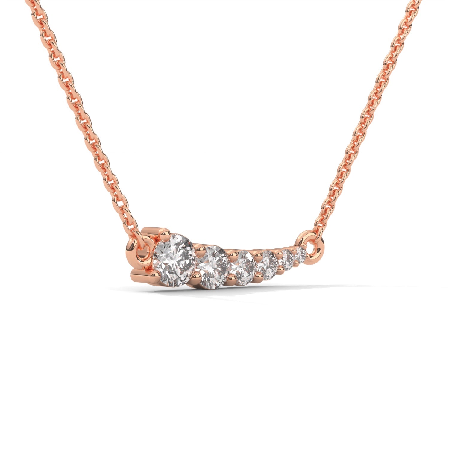 Round Brilliant Cut Lab-Grown Diamond Graduated Bar Pendant in Rose Gold