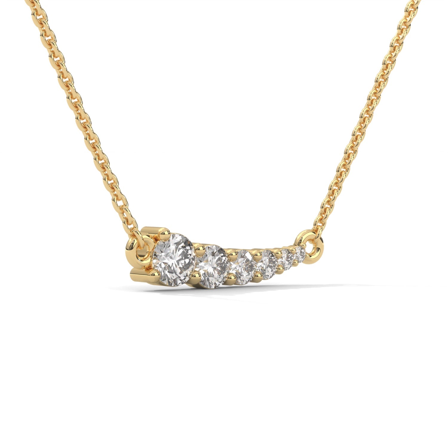 Round Brilliant Cut Lab-Grown Diamond Graduated Bar Pendant in Yellow Gold