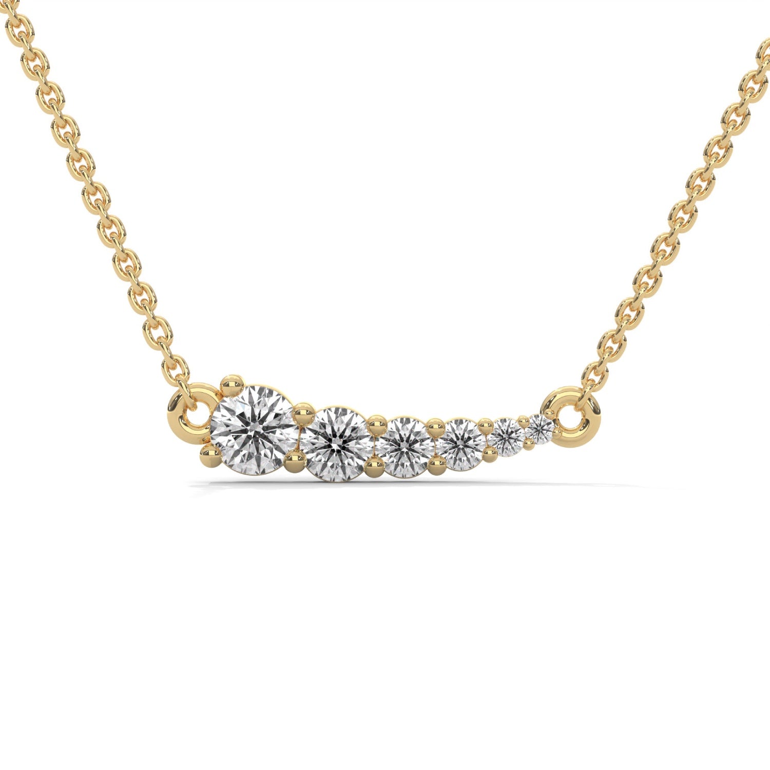 Round Brilliant Cut Lab-Grown Diamond Graduated Bar Pendant in Yellow Gold
