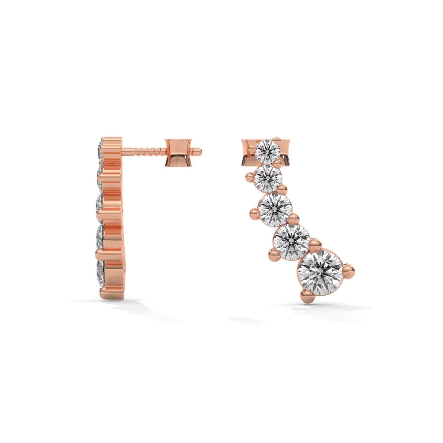 Round Brilliant Cut Lab-Grown Diamond Graduated Drop Earrings in Rose Gold
