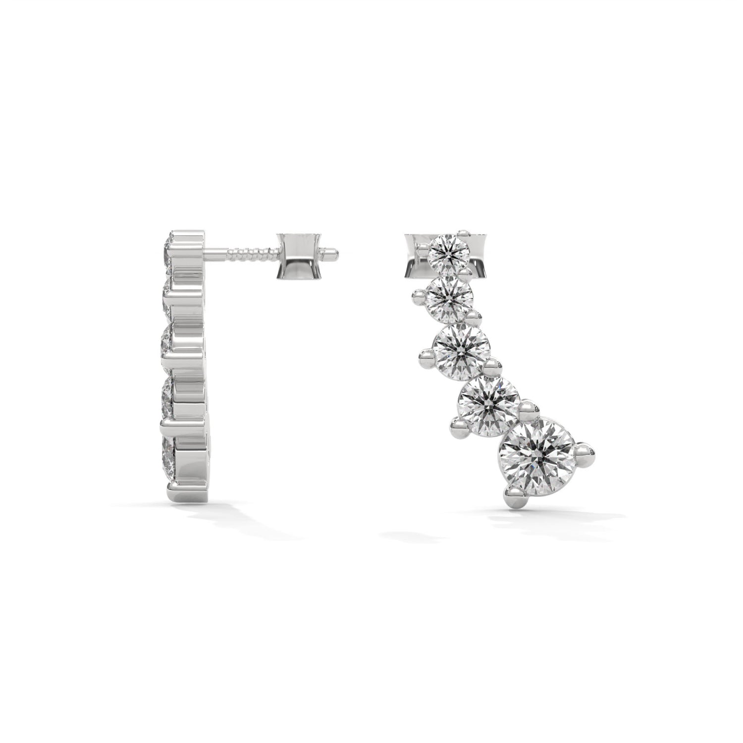 Round Brilliant Cut Lab-Grown Diamond Graduated Drop Earrings in White Gold
