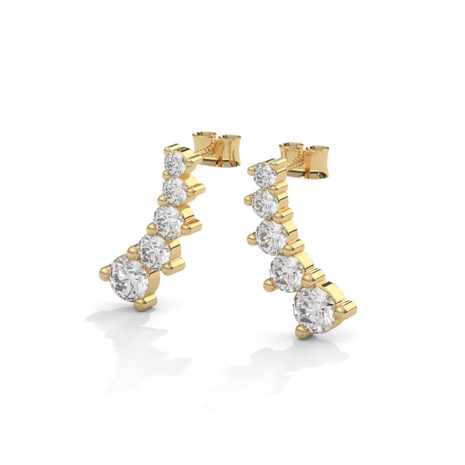 Round Brilliant Cut Lab-Grown Diamond Graduated Drop Earrings in Yellow Gold