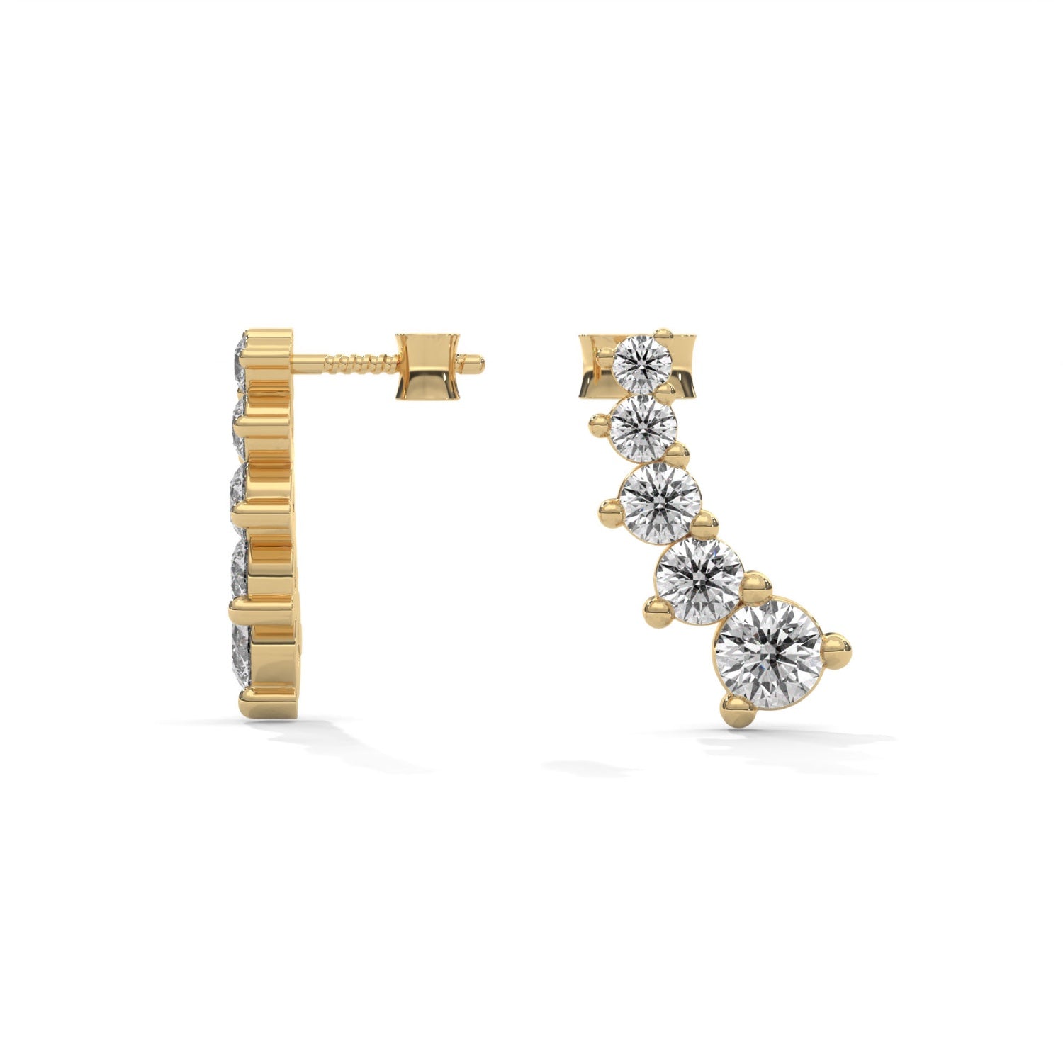 Round Brilliant Cut Lab-Grown Diamond Graduated Drop Earrings in Yellow Gold