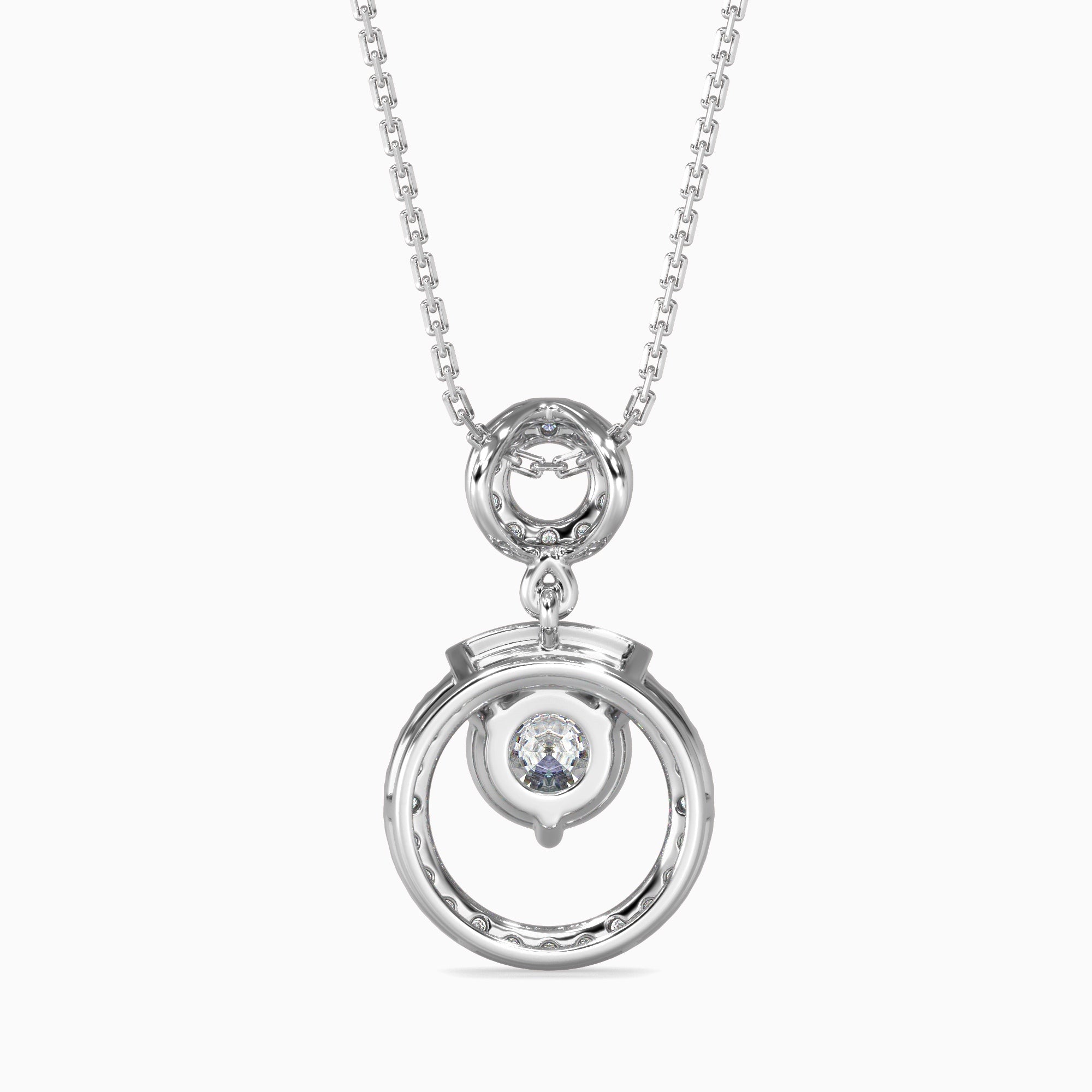 Round Brilliant Cut Lab-Grown Diamond Halo Circle Pendant in White Gold