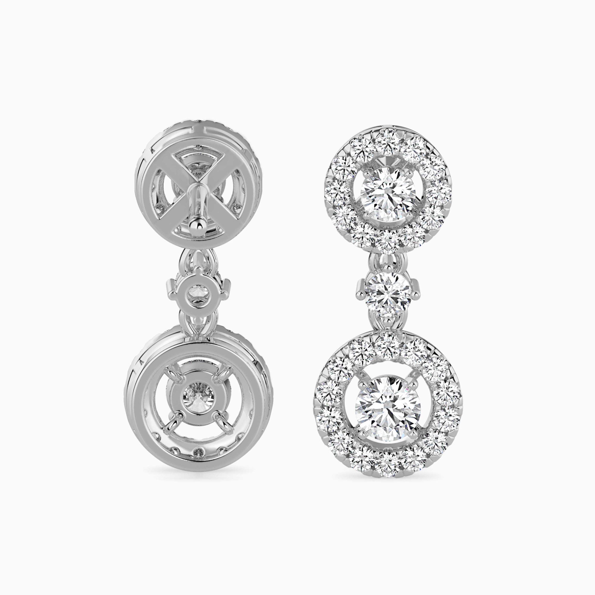 Round Brilliant Cut Lab-Grown Diamond Halo Drop Earrings in White Gold