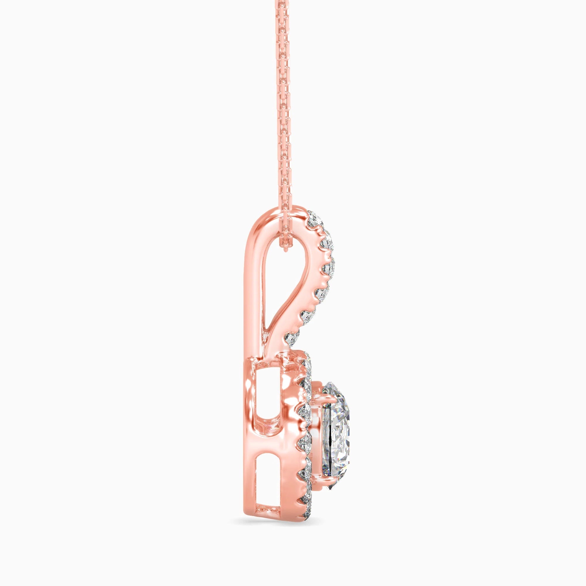Round Brilliant Cut Lab-Grown Diamond Halo Pendant in Rose Gold