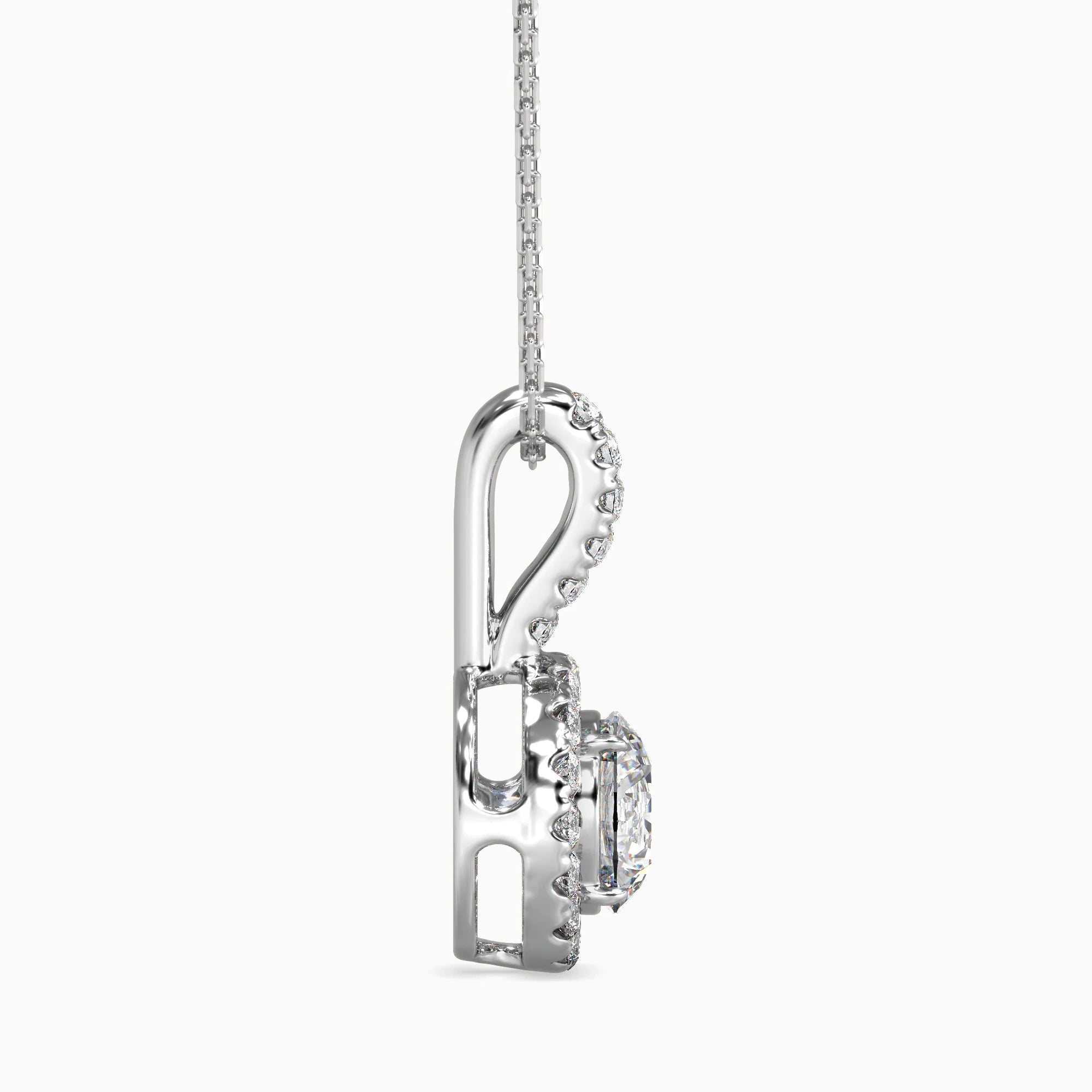 Round Brilliant Cut Lab-Grown Diamond Halo Pendant in White Gold
