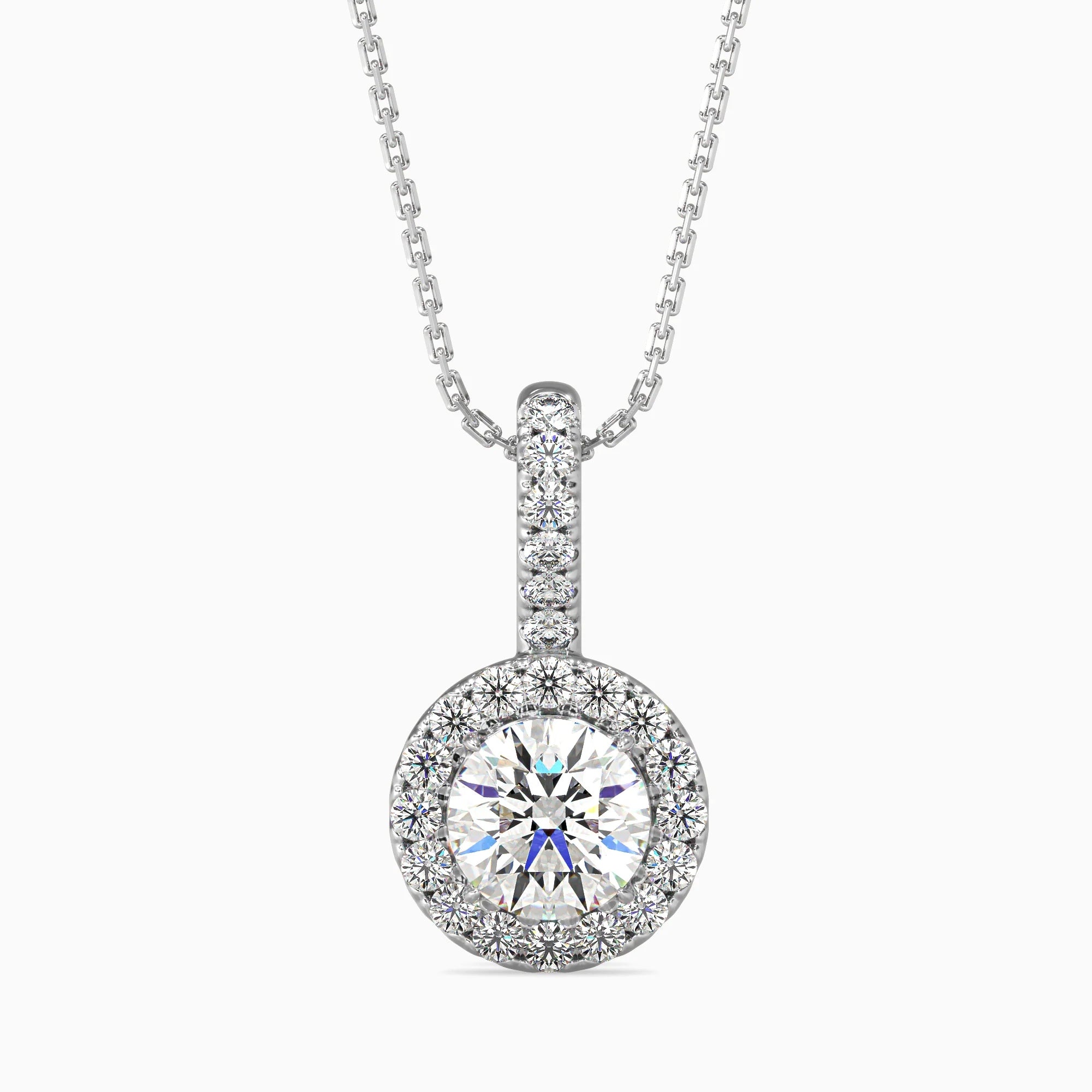 Round Brilliant Cut Lab-Grown Diamond Halo Pendant in White Gold