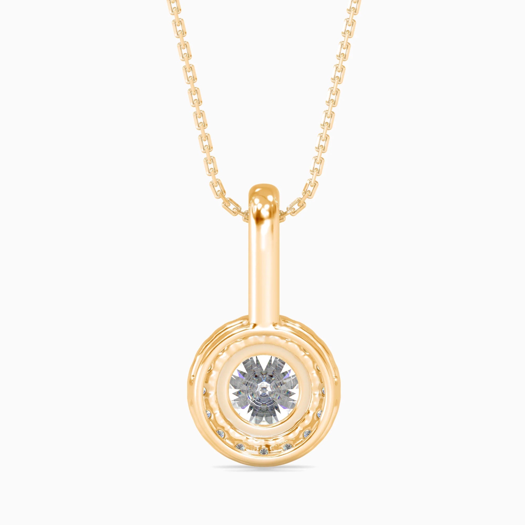 Round Brilliant Cut Lab-Grown Diamond Halo Pendant in Yellow Gold