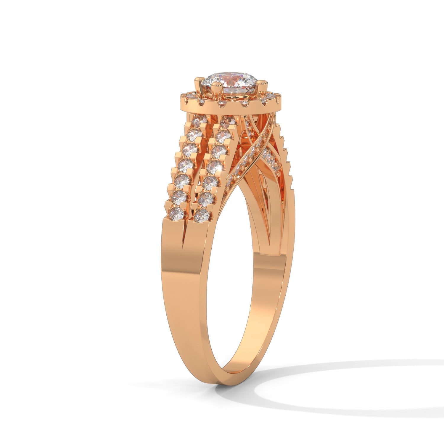 Round Brilliant Cut Lab-Grown Diamond Halo Split Shank Engagement Ring in Rose Gold