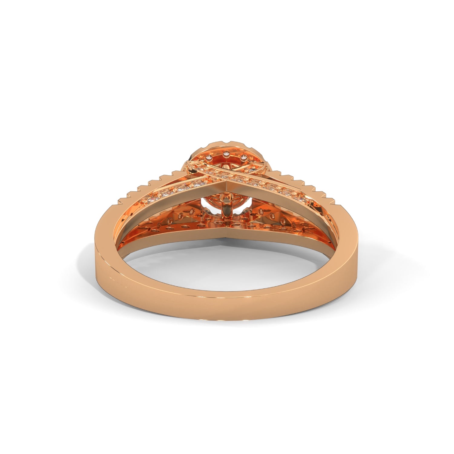 Round Brilliant Cut Lab-Grown Diamond Halo Split Shank Engagement Ring in Rose Gold