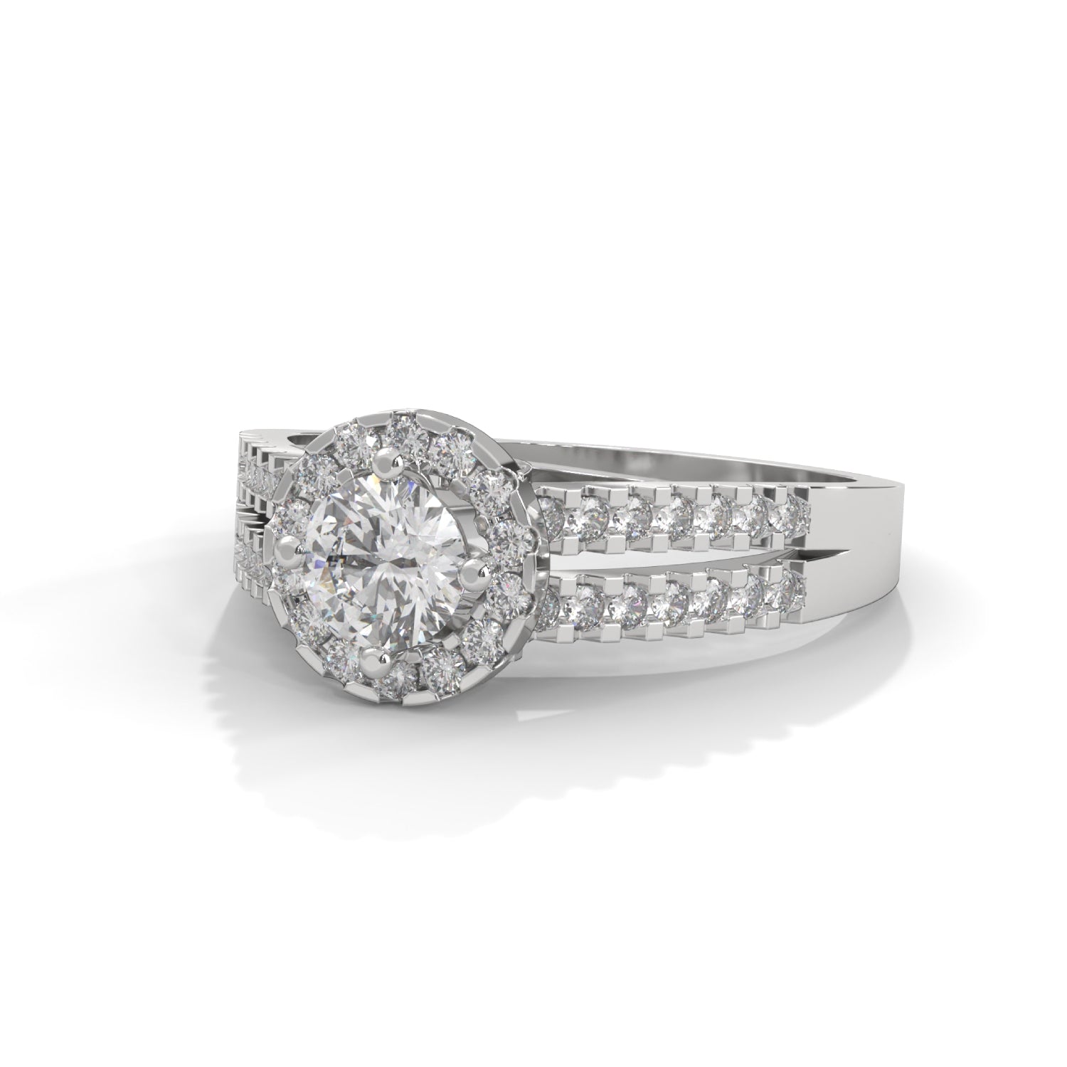Round Brilliant Cut Lab-Grown Diamond Halo Split Shank Engagement Ring in White Gold