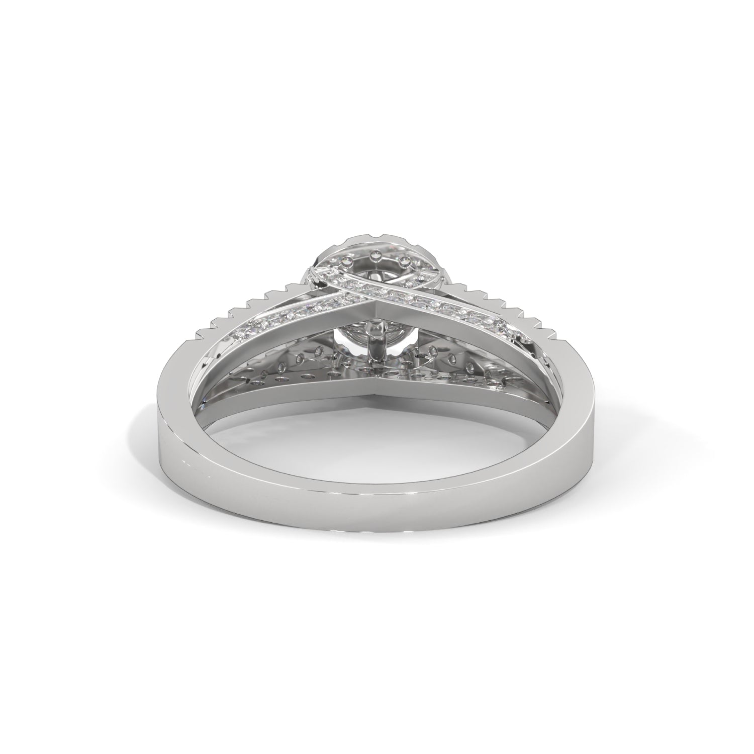 Round Brilliant Cut Lab-Grown Diamond Halo Split Shank Engagement Ring in White Gold