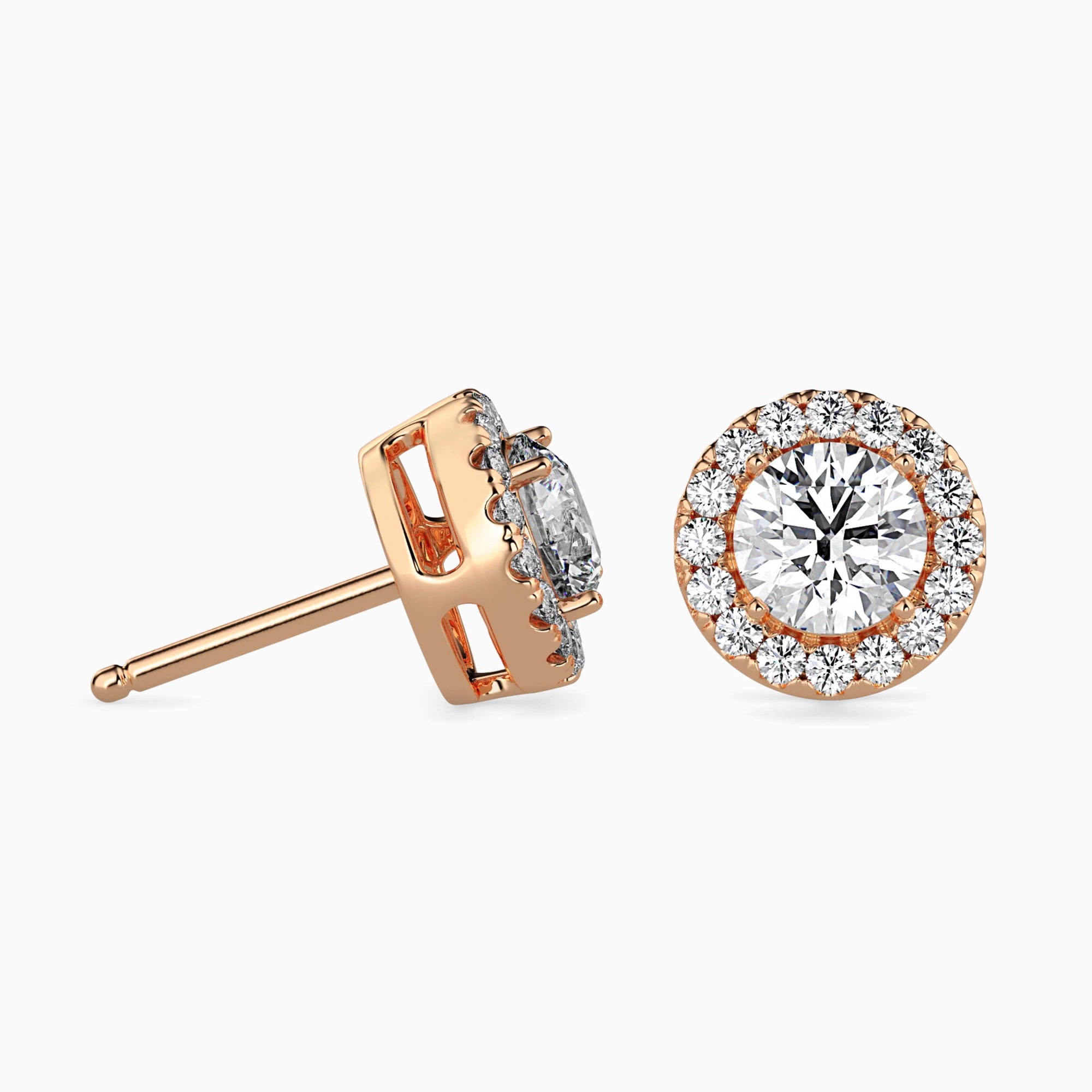 Round Brilliant Cut Lab-Grown Diamond Halo Stud Earrings in Rose Gold