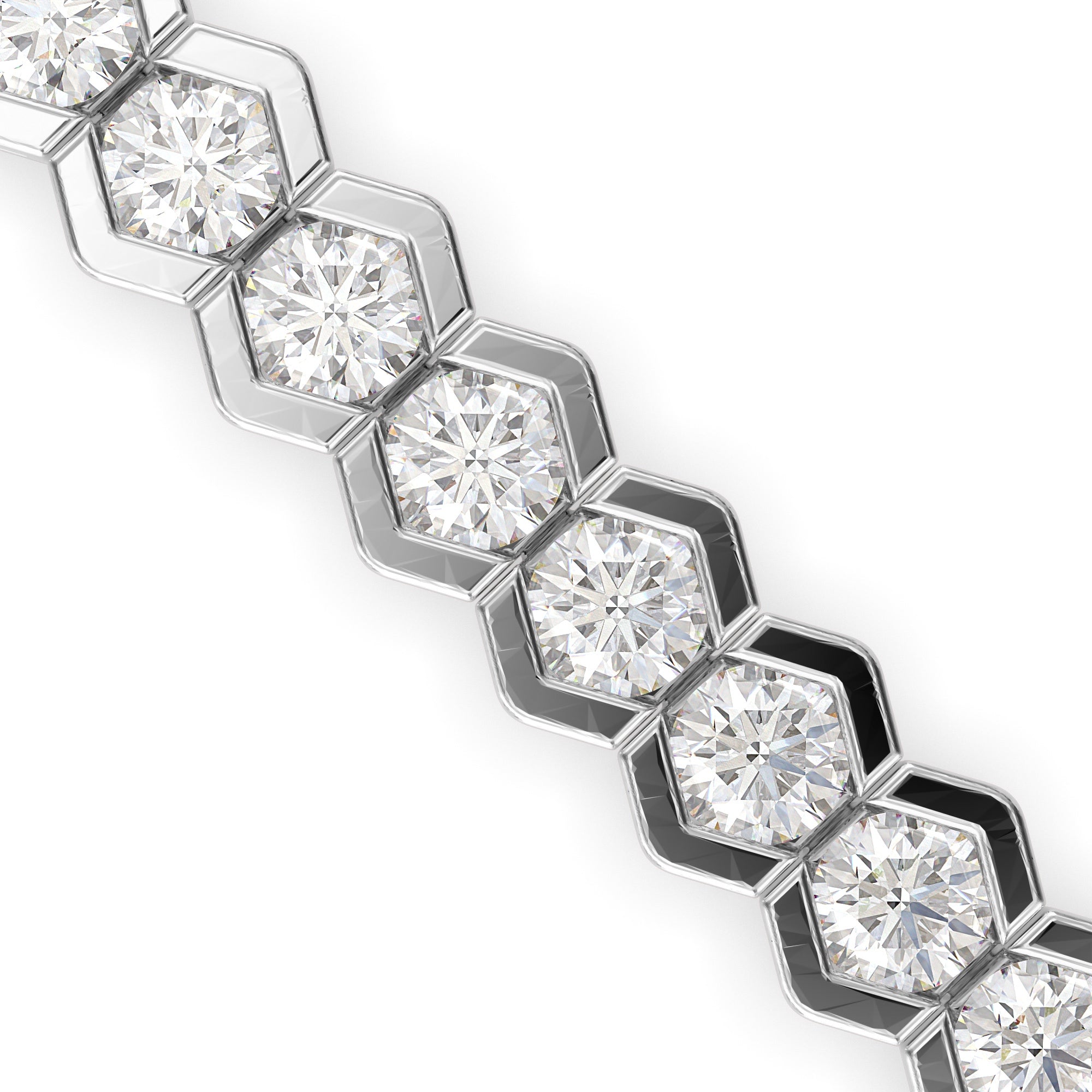 Round Brilliant Cut Lab-Grown Diamond Hexagon Bezel Tennis Bracelet
in White Gold