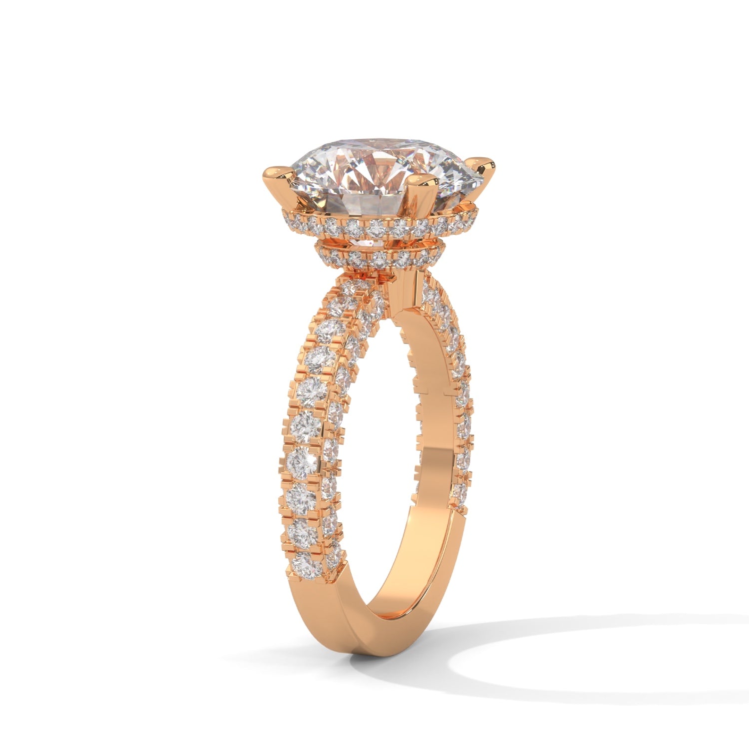 Round Brilliant Cut Lab-Grown Diamond Hidden Halo Pavé Engagement Ring in Rose Gold