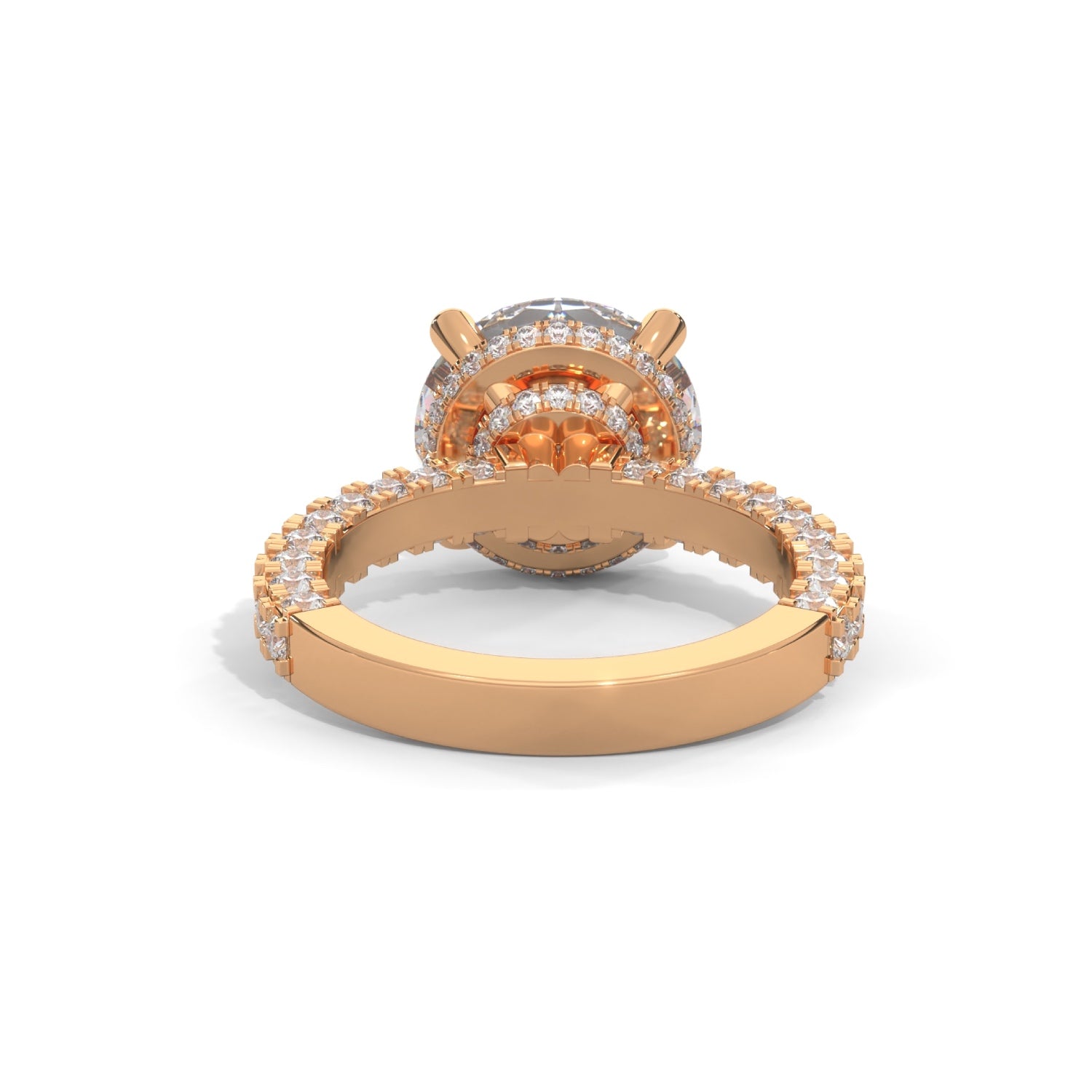 Round Brilliant Cut Lab-Grown Diamond Hidden Halo Pavé Engagement Ring in Rose Gold