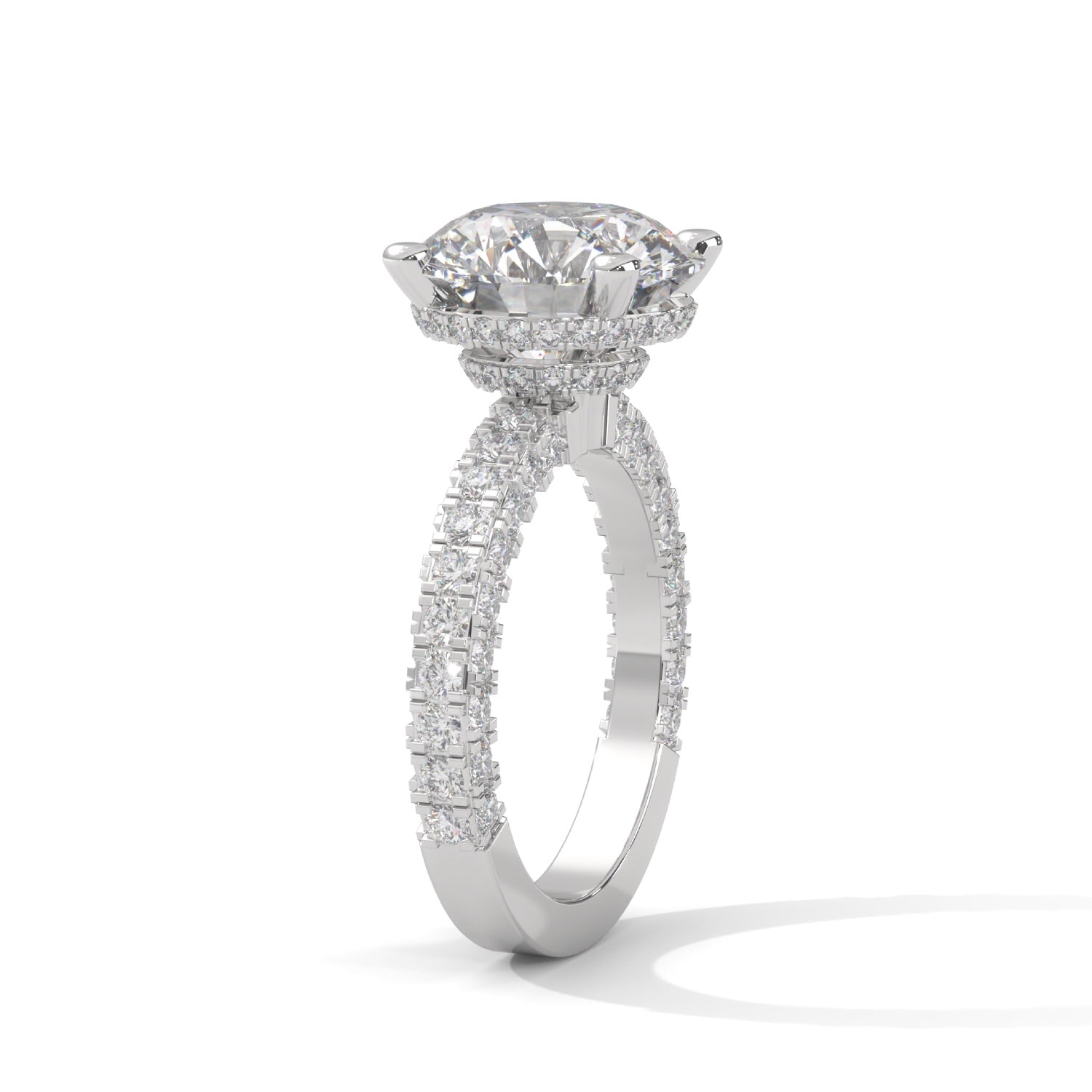 Round Brilliant Cut Lab-Grown Diamond Hidden Halo Pavé Engagement Ring in White Gold