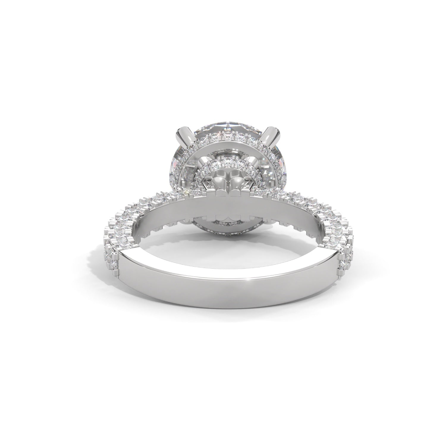 Round Brilliant Cut Lab-Grown Diamond Hidden Halo Pavé Engagement Ring in White Gold