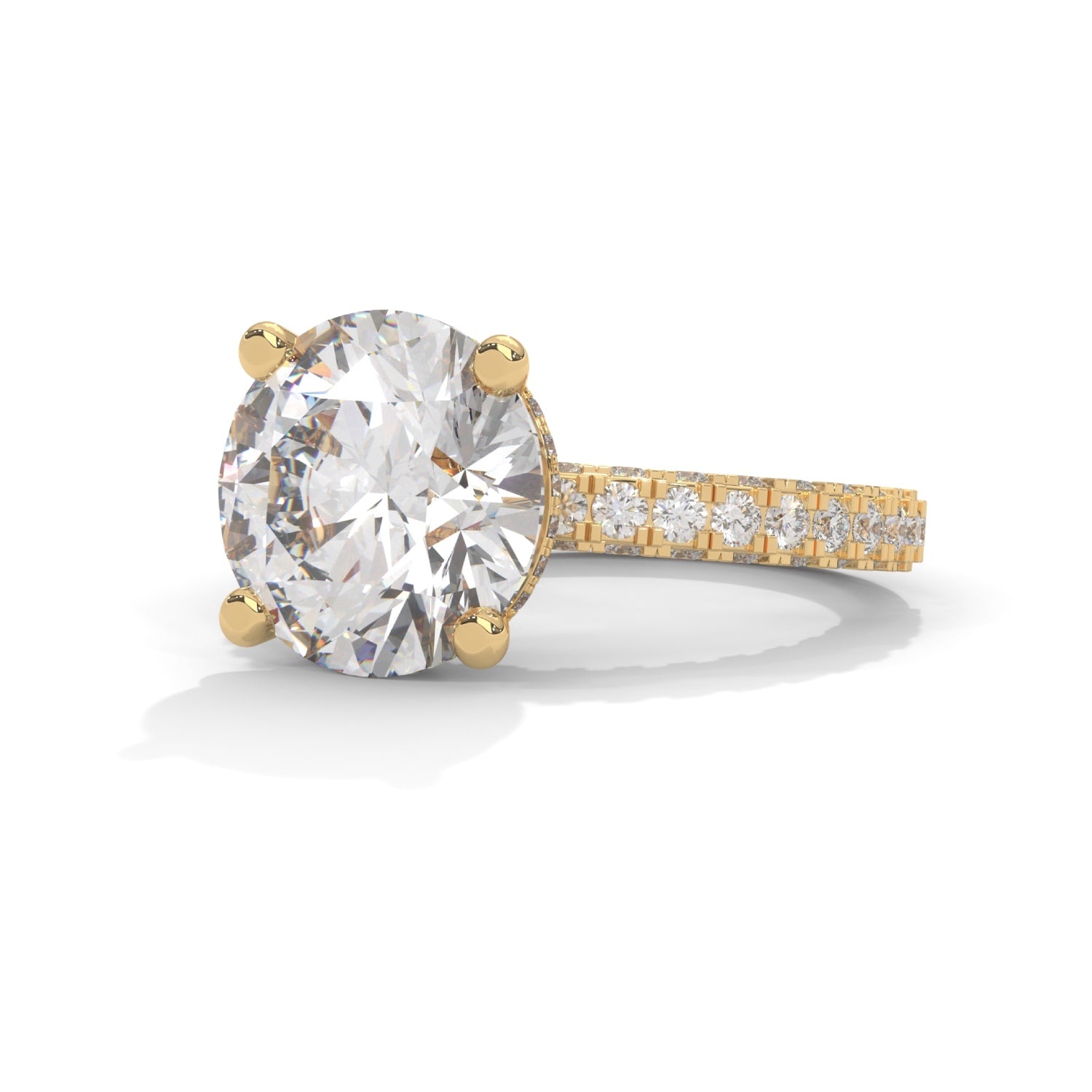 Round Brilliant Cut Lab-Grown Diamond Hidden Halo Pavé Engagement Ring in Yellow Gold
