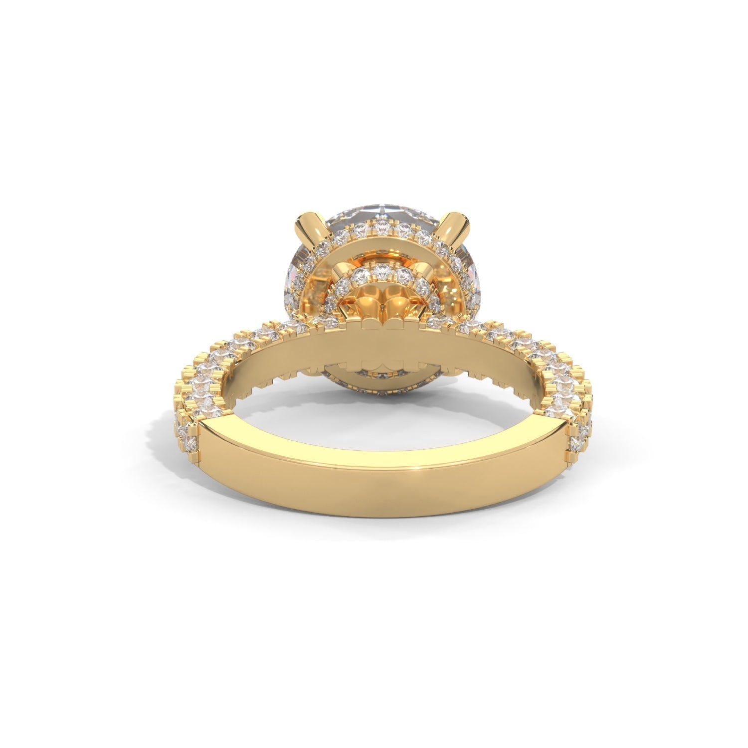 Round Brilliant Cut Lab-Grown Diamond Hidden Halo Pavé Engagement Ring in Yellow Gold