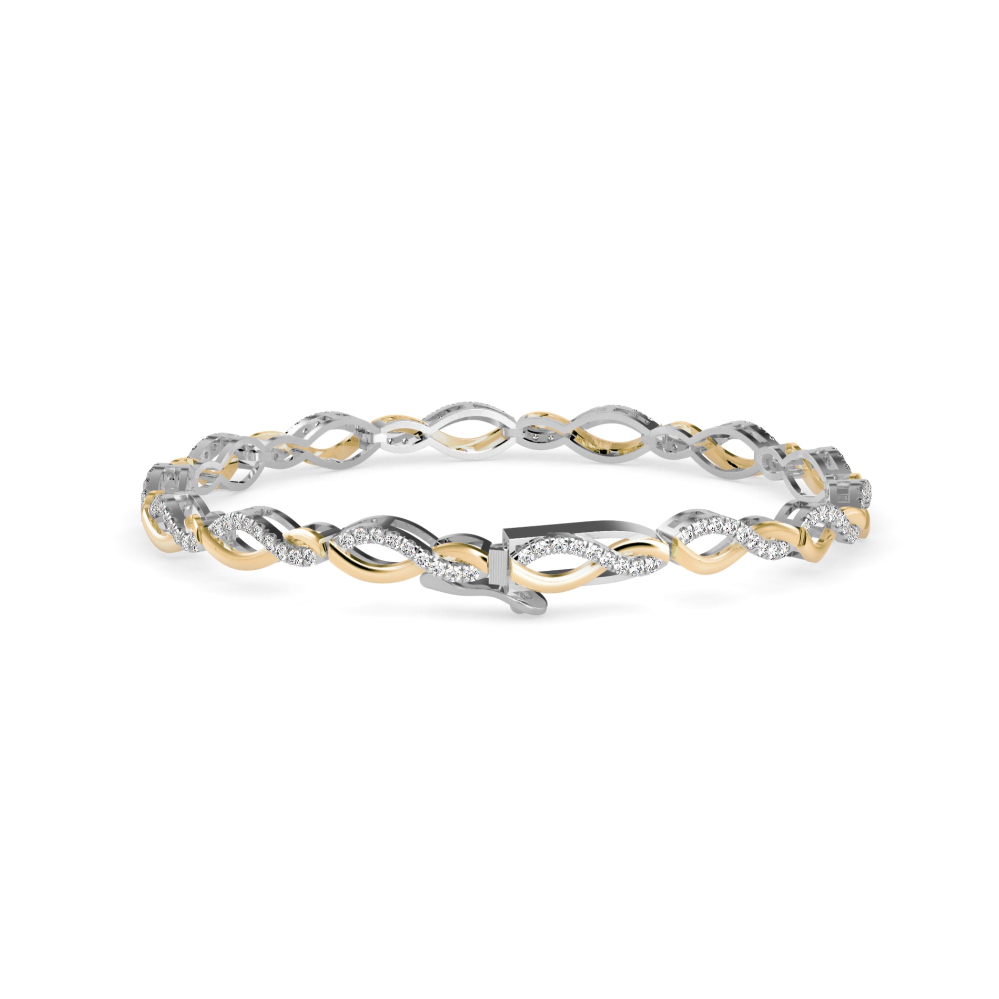 Round Brilliant Cut Lab-Grown Diamond Infinity Link Bracelet in Yellow Gold