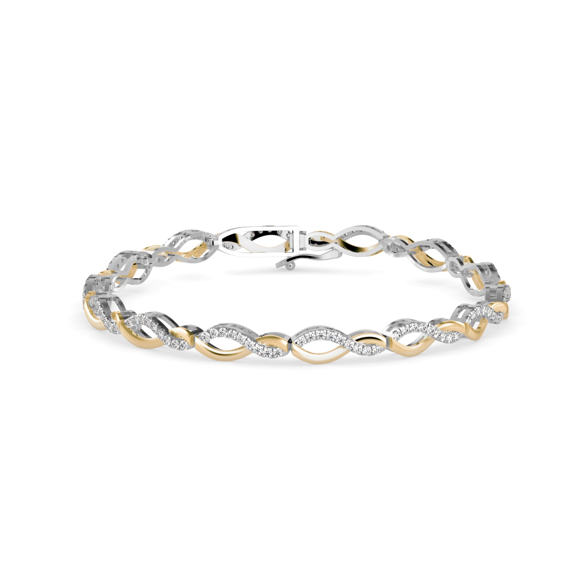 Round Brilliant Cut Lab-Grown Diamond Infinity Link Bracelet in Yellow Gold