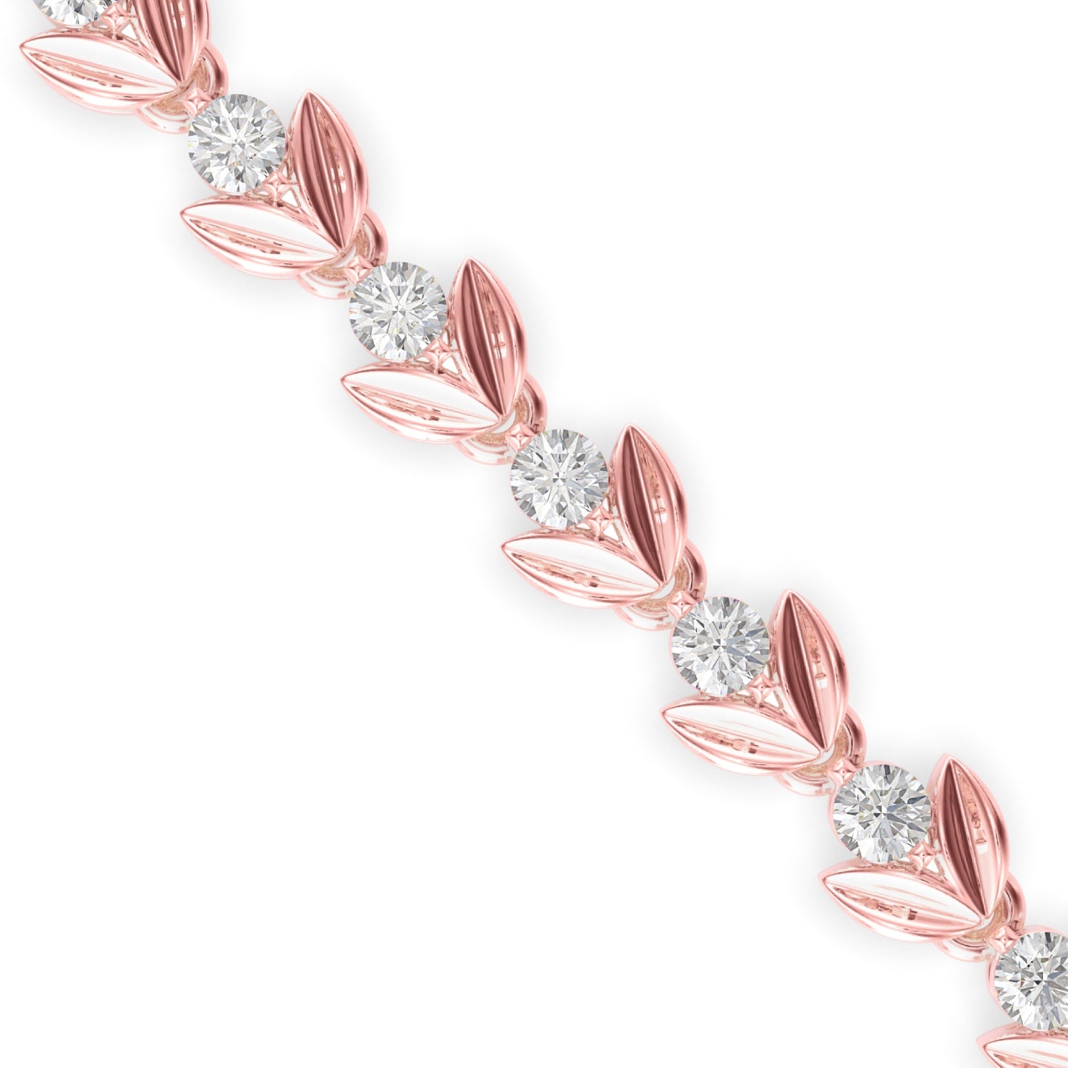 Round Brilliant Cut Lab-Grown Diamond Leaf Motif Tennis Bracelet in Rose Gold