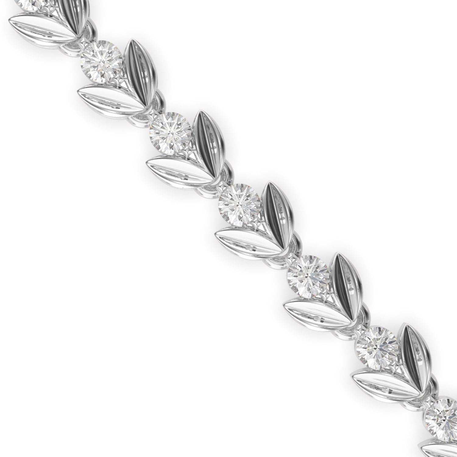 Round Brilliant Cut Lab-Grown Diamond Leaf Motif Tennis Bracelet in White Gold