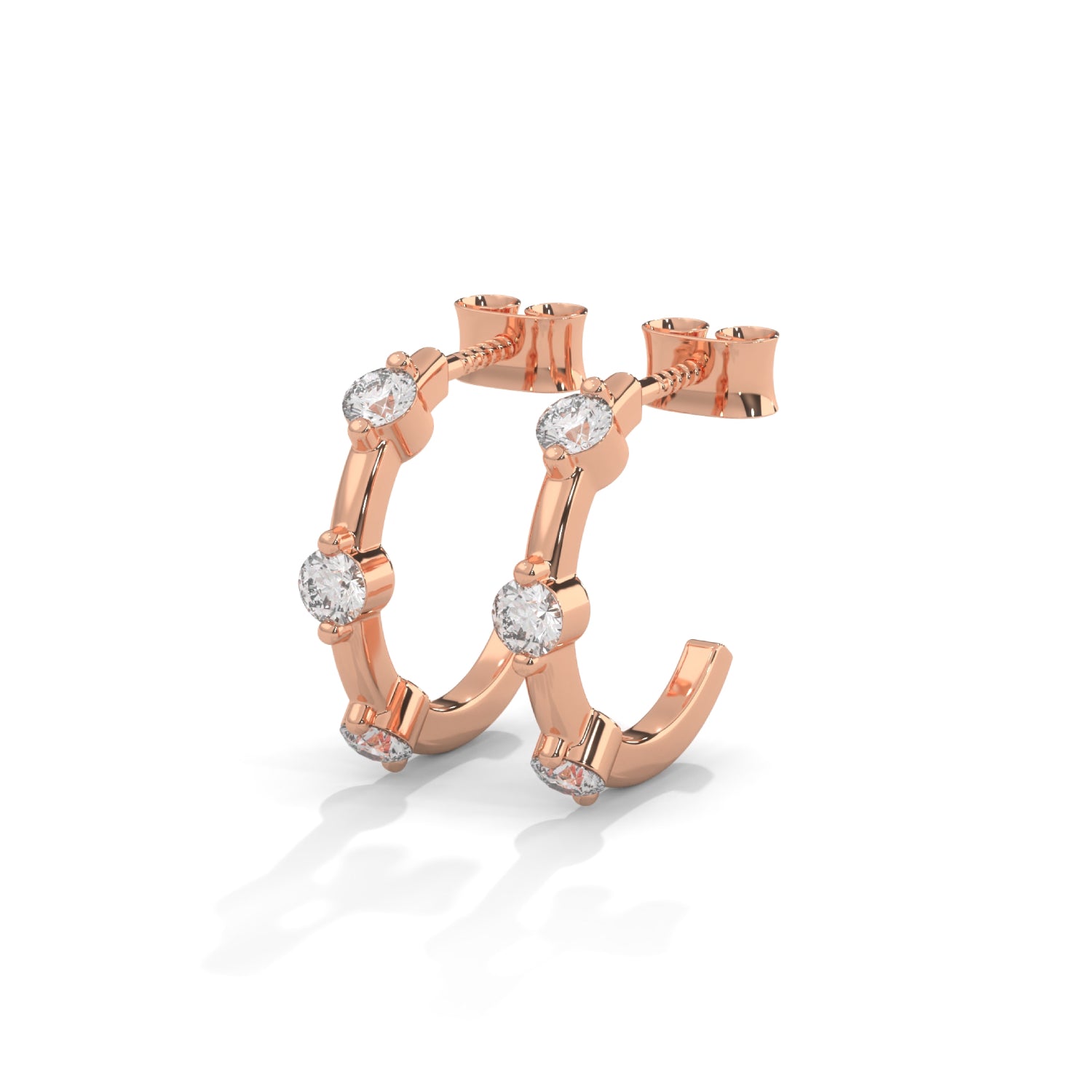 Round Brilliant Cut Lab-Grown Diamond Open Hoop Earrings in Rose Gold