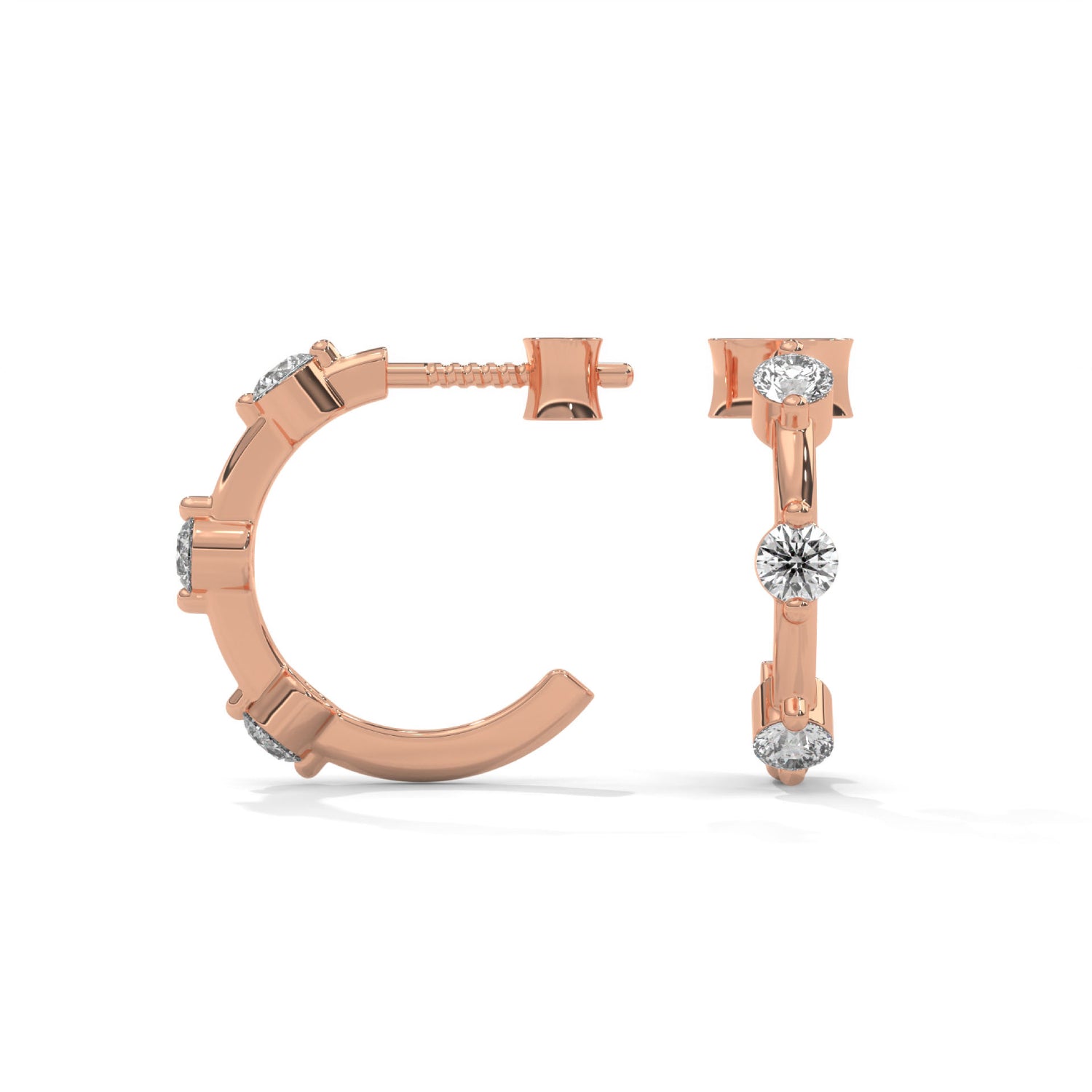 Round Brilliant Cut Lab-Grown Diamond Open Hoop Earrings in Rose Gold