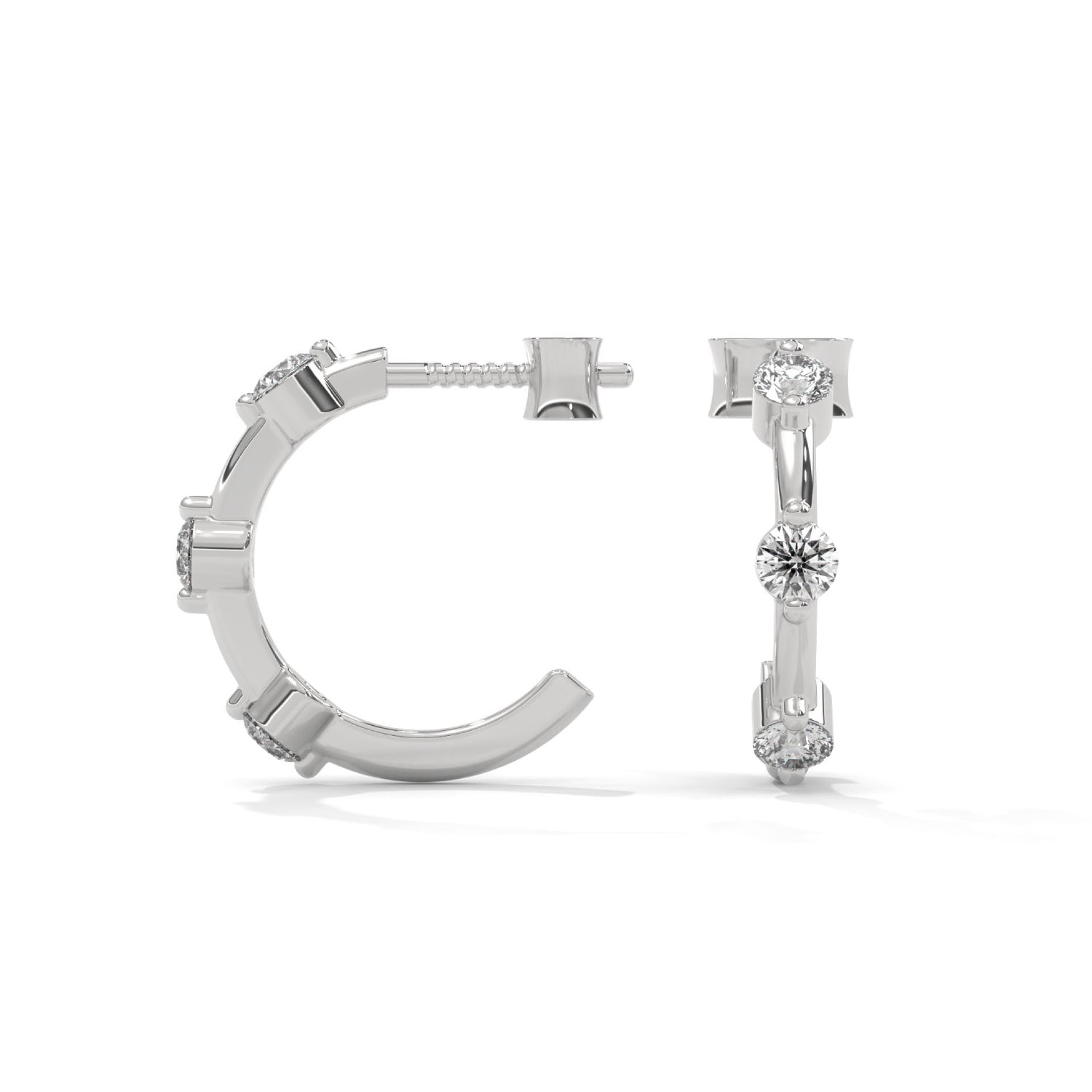 Round Brilliant Cut Lab-Grown Diamond Open Hoop Earrings in White Gold