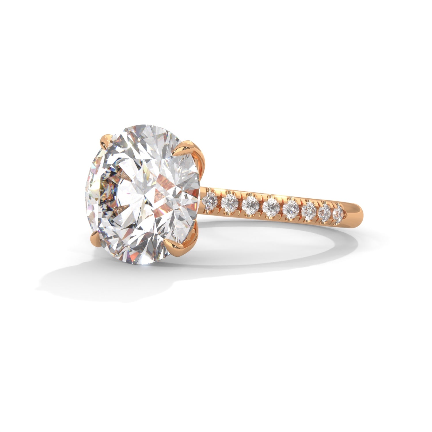 Round Brilliant Cut Lab-Grown Diamond Pavé Engagement Ring in Rose Gold