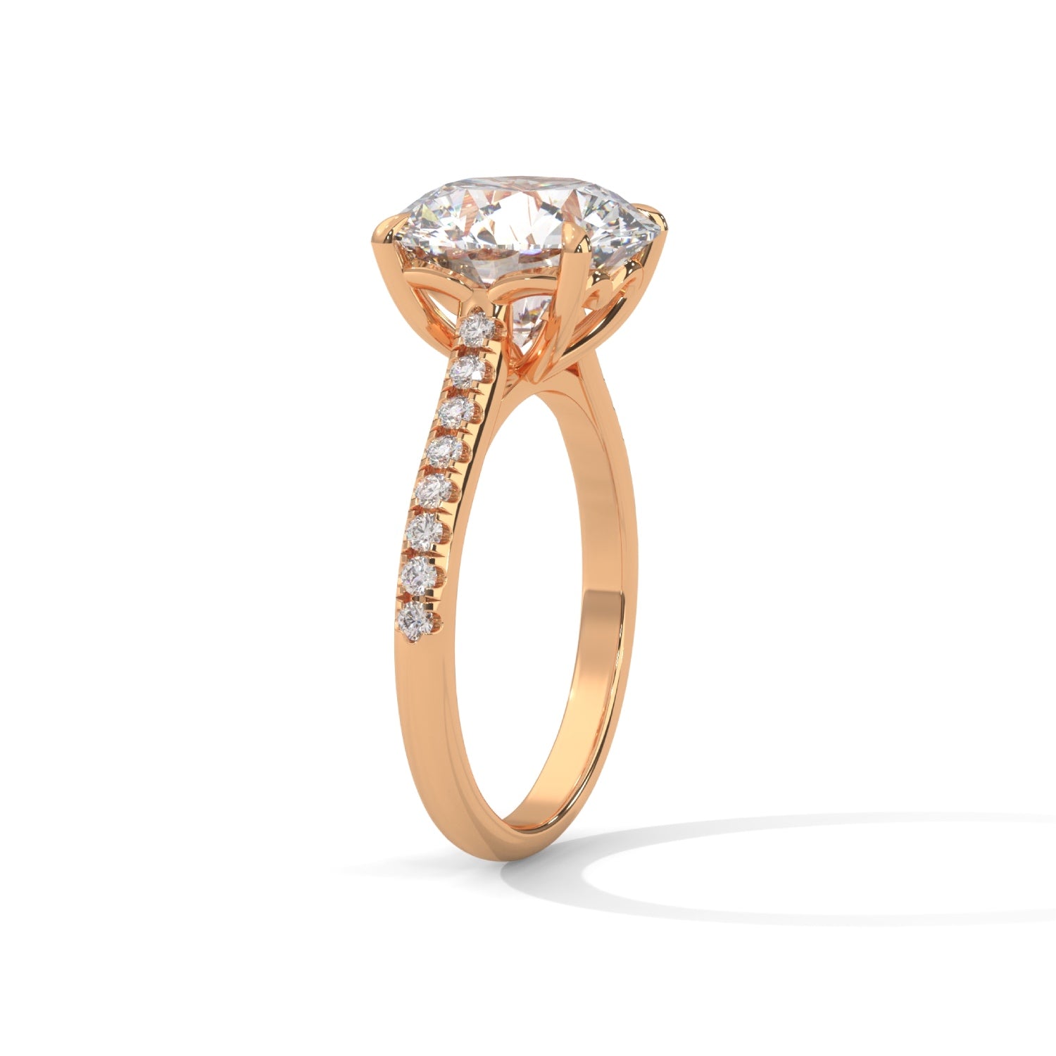 Round Brilliant Cut Lab-Grown Diamond Pavé Engagement Ring in Rose Gold