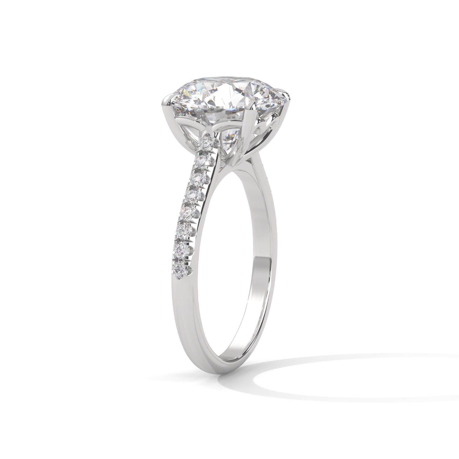 Round Brilliant Cut Lab-Grown Diamond Pavé Engagement Ring in White Gold