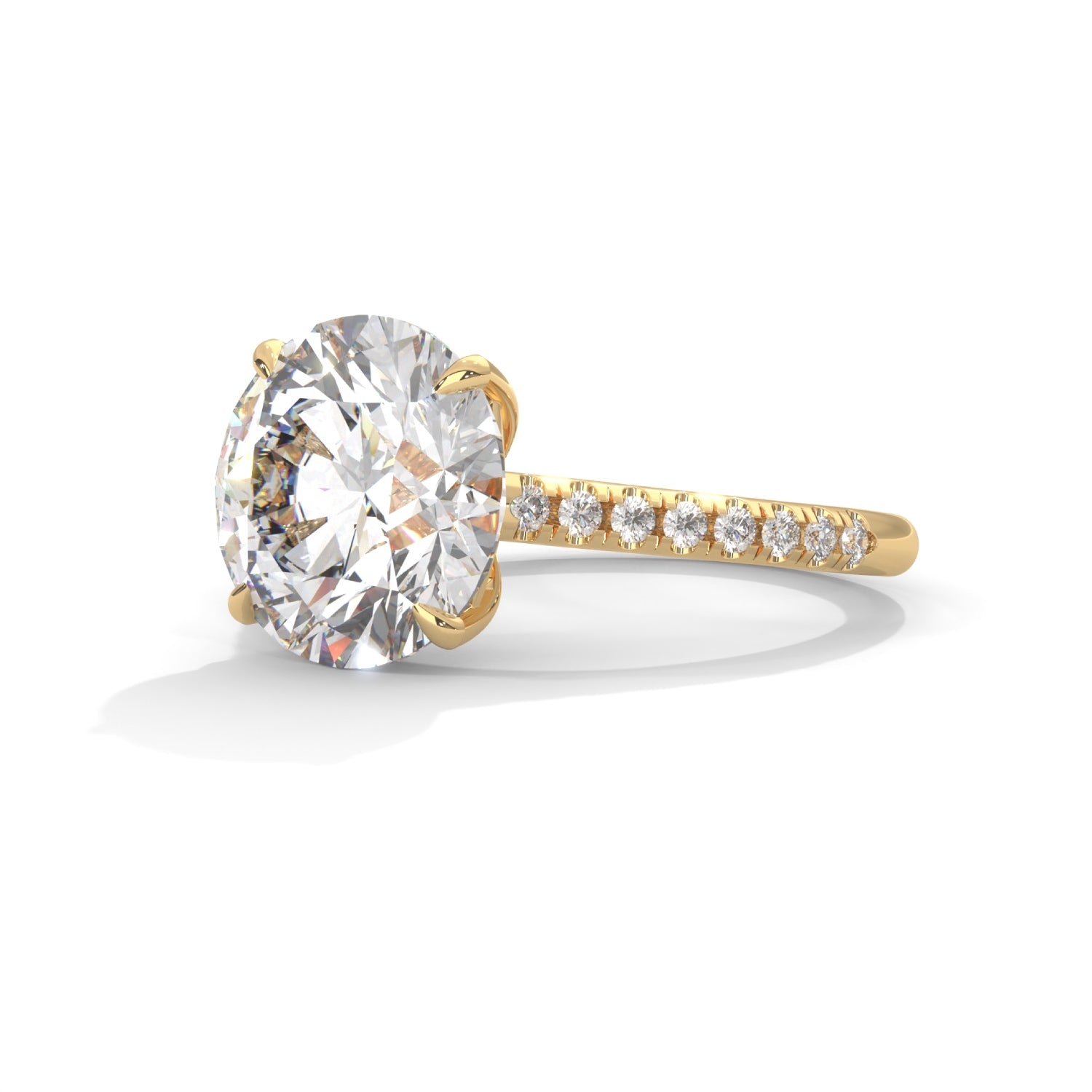 Round Brilliant Cut Lab-Grown Diamond Pavé Engagement Ring in Yellow Gold