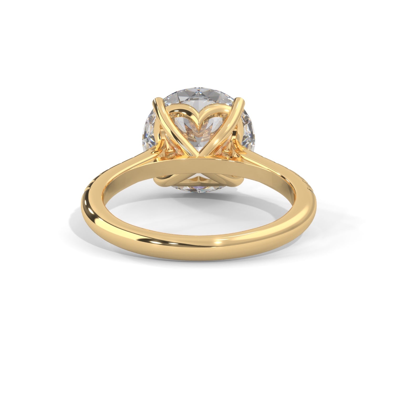 Round Brilliant Cut Lab-Grown Diamond Pavé Engagement Ring in Yellow Gold