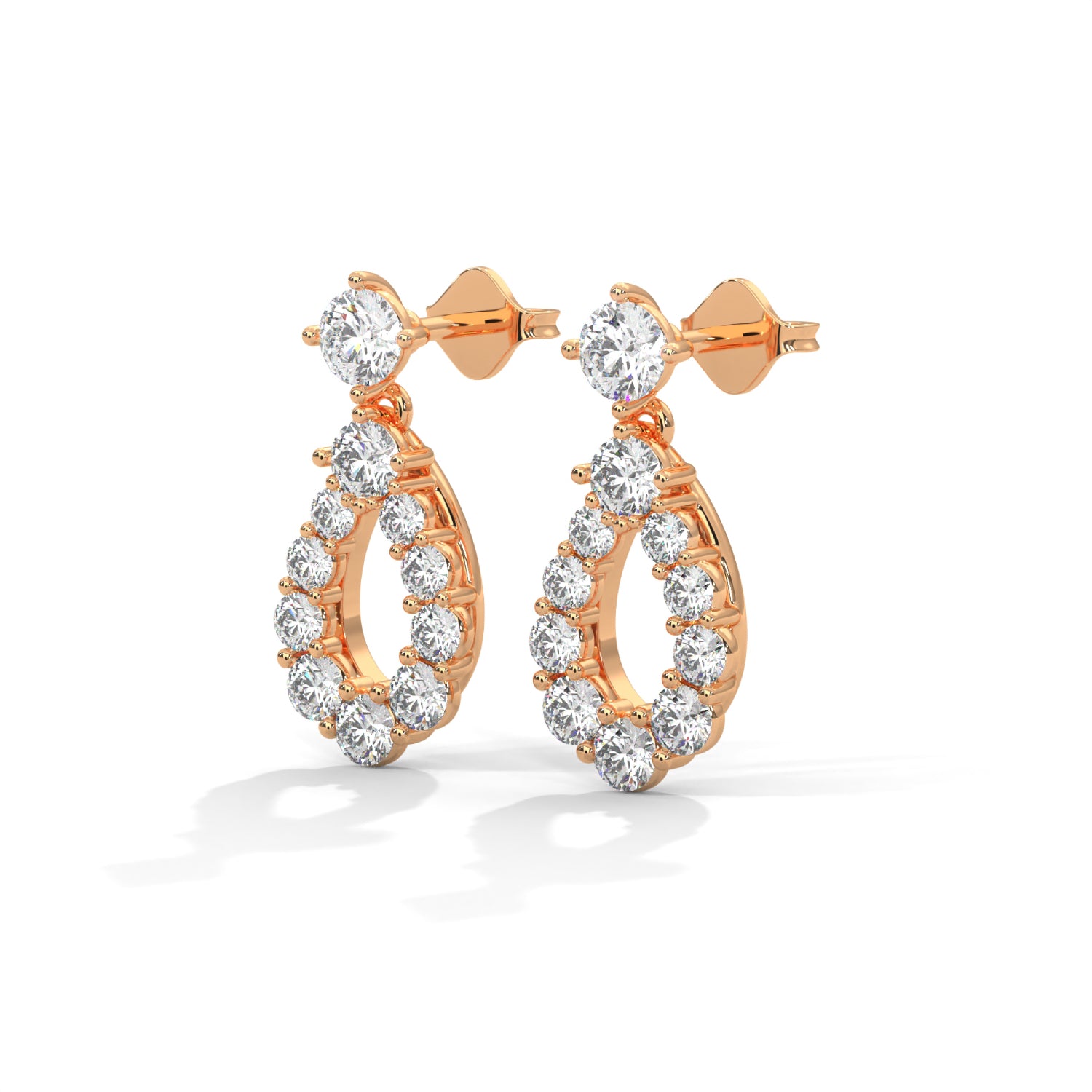 Round Brilliant Cut Lab-Grown Diamond Pear-Shaped Drop Earrings in Rose Gold