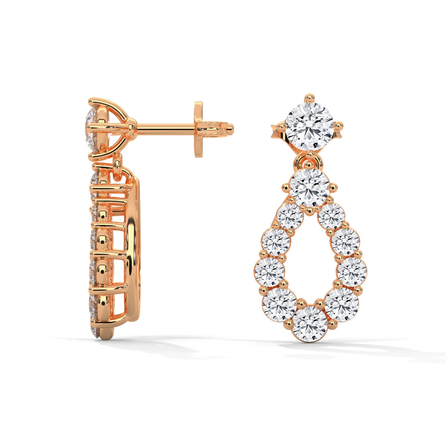 Round Brilliant Cut Lab-Grown Diamond Pear-Shaped Drop Earrings in Rose Gold