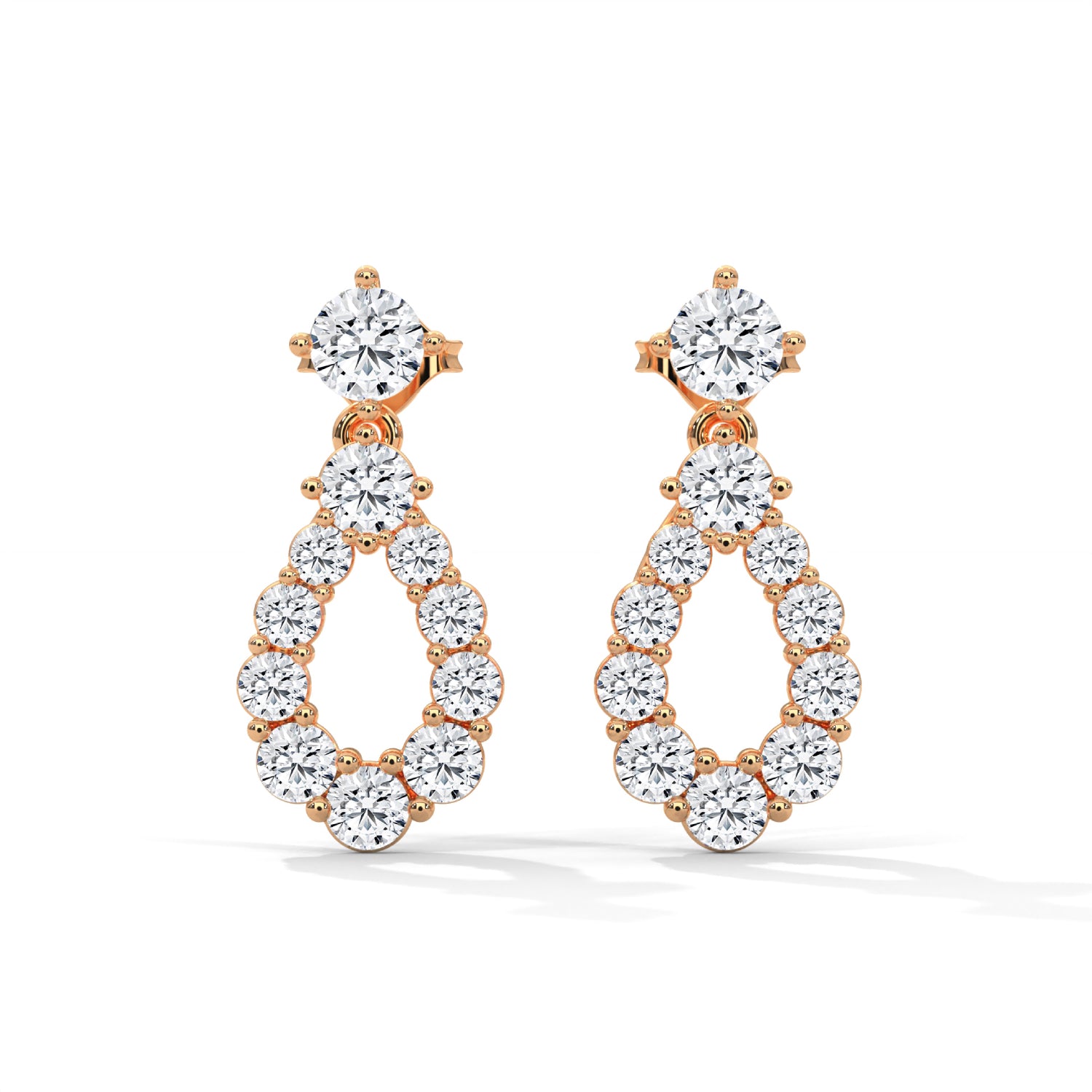 Round Brilliant Cut Lab-Grown Diamond Pear-Shaped Drop Earrings in Rose Gold